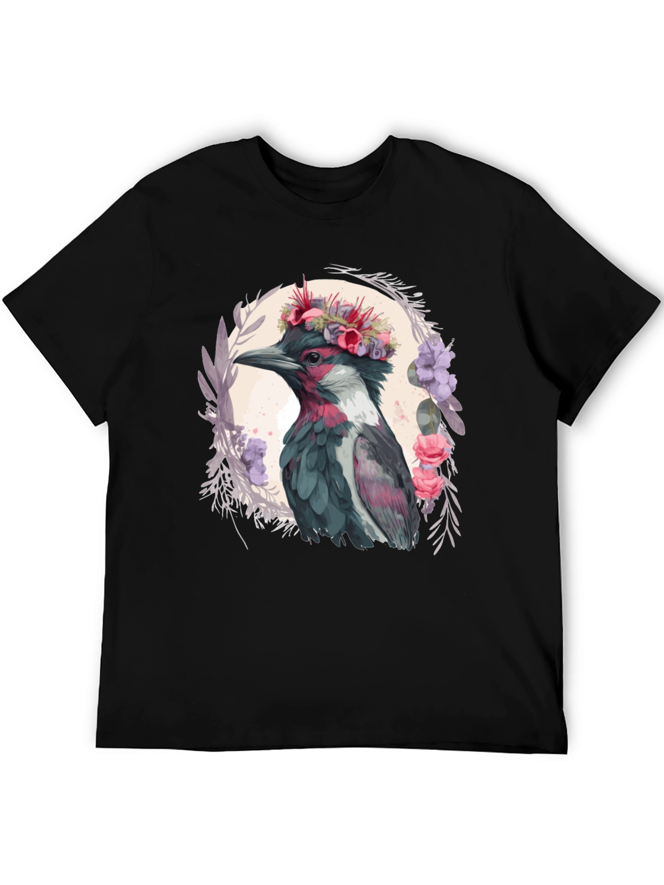 Floral Crowned Bird T-Shirt - Unique Graphic Tee