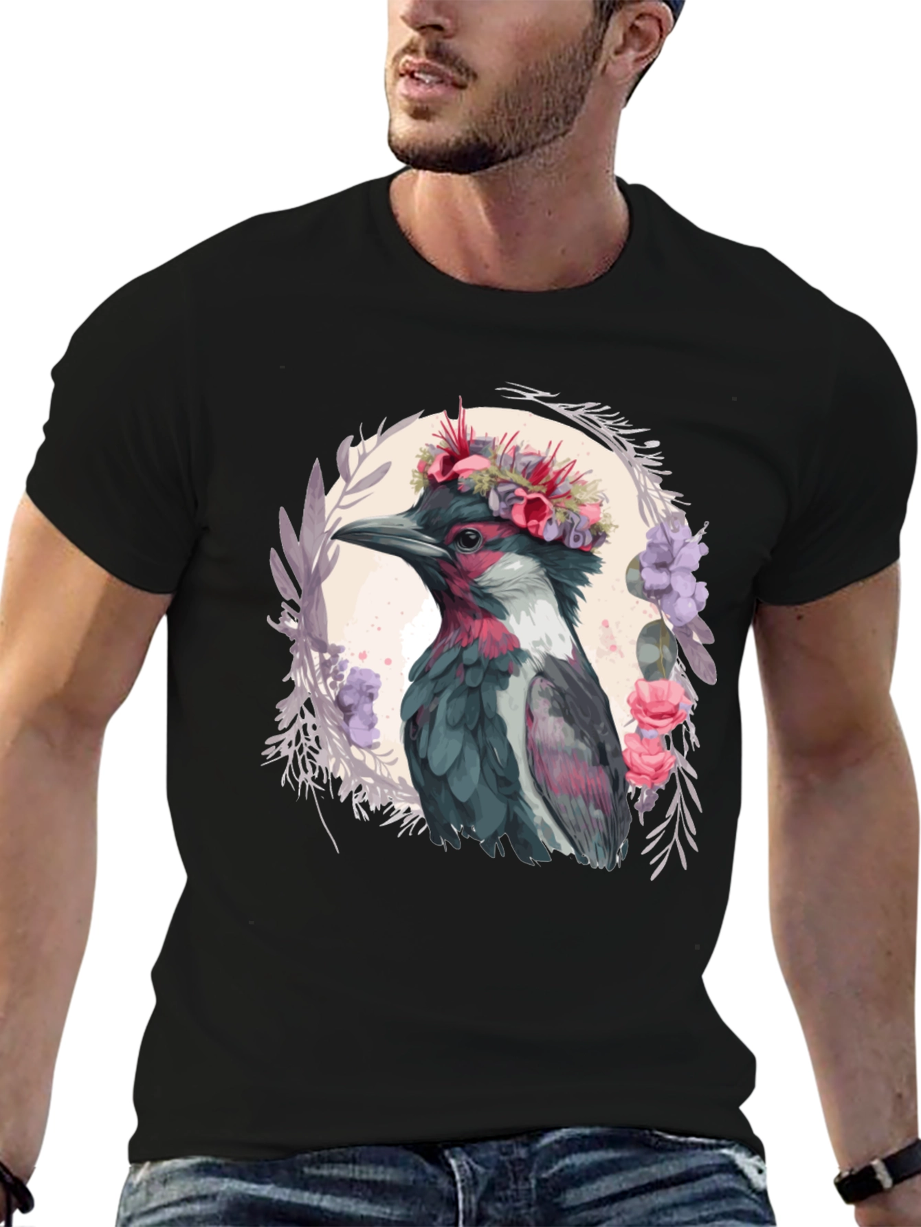 Floral Crowned Bird T-Shirt - Unique Graphic Tee