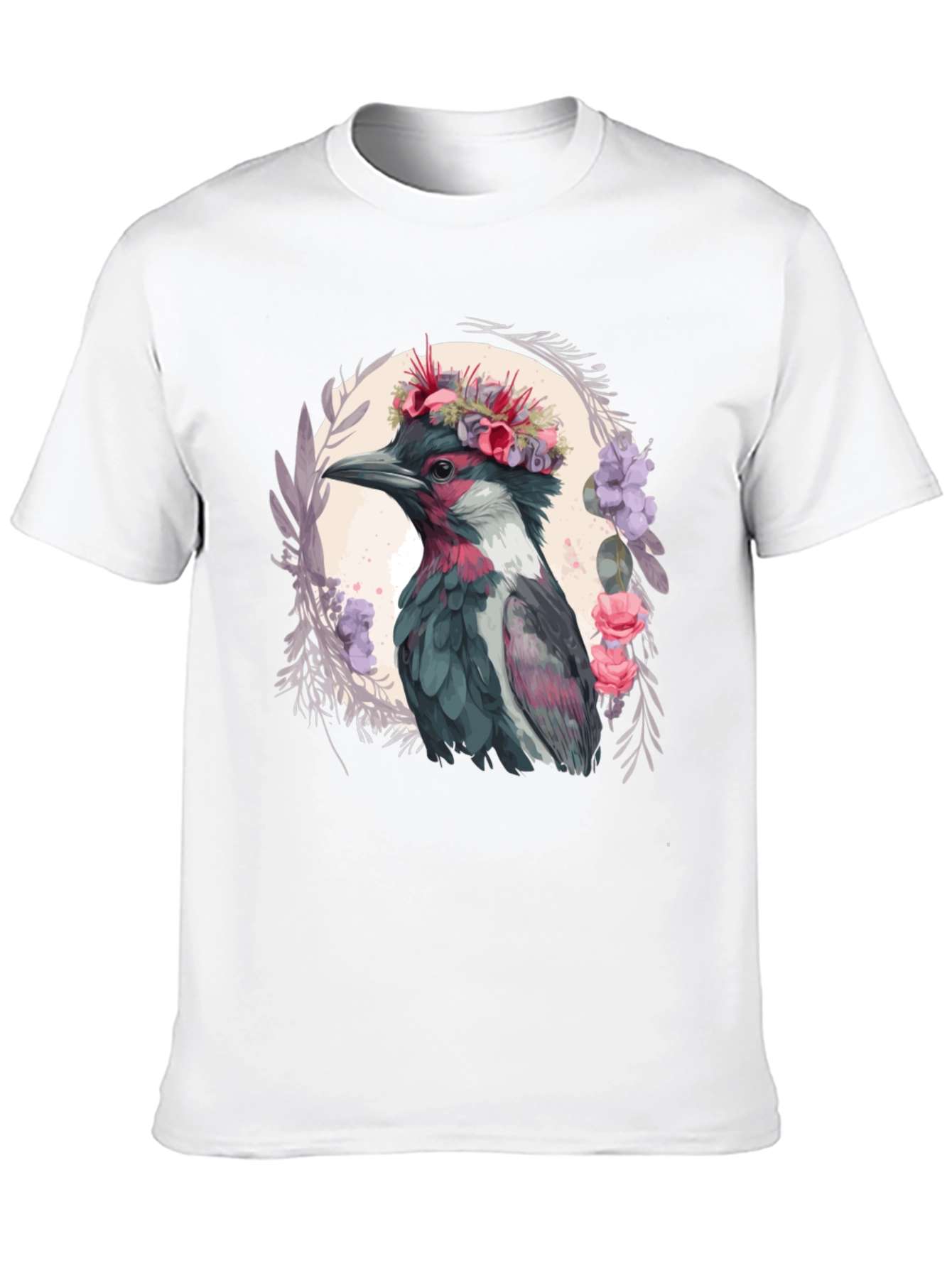 Floral Crowned Bird T-Shirt - Unique Graphic Tee