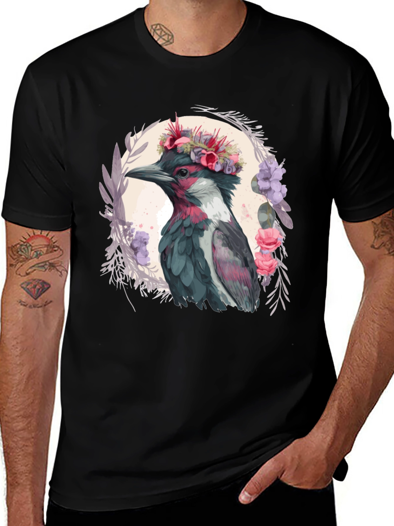 Floral Crowned Bird T-Shirt - Unique Graphic Tee