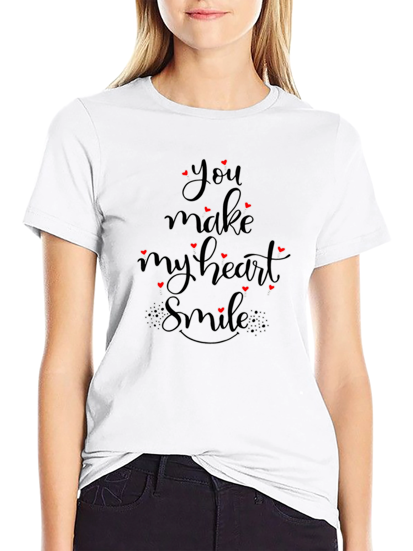 Romantic Black T-Shirt: You Make My Heart Smile
