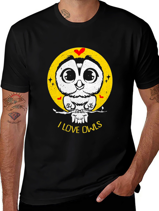 I Love Owls Graphic T-Shirt - Black Crew Neck Tee