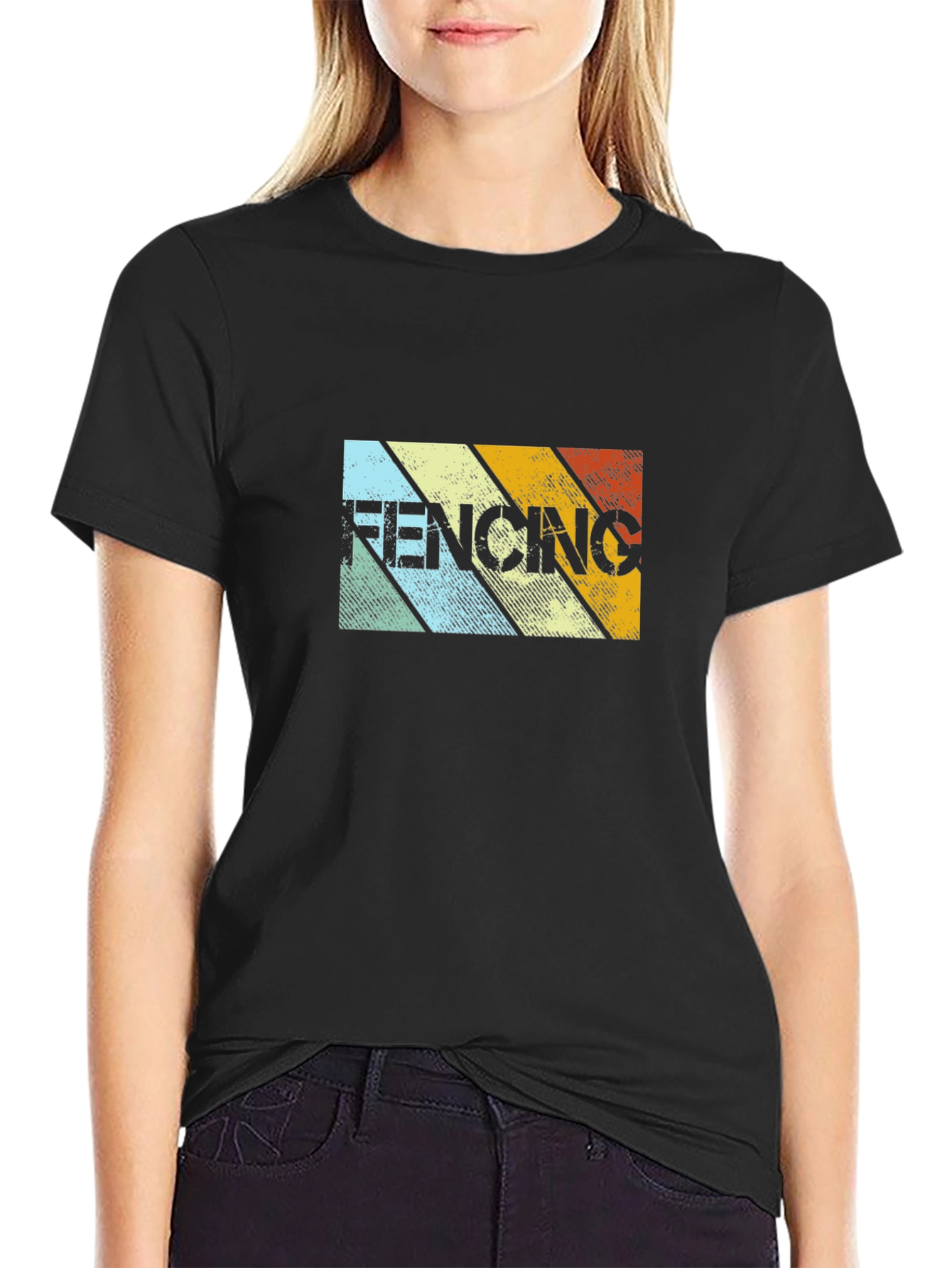 Retro Fencing Graphic T-Shirt - Black