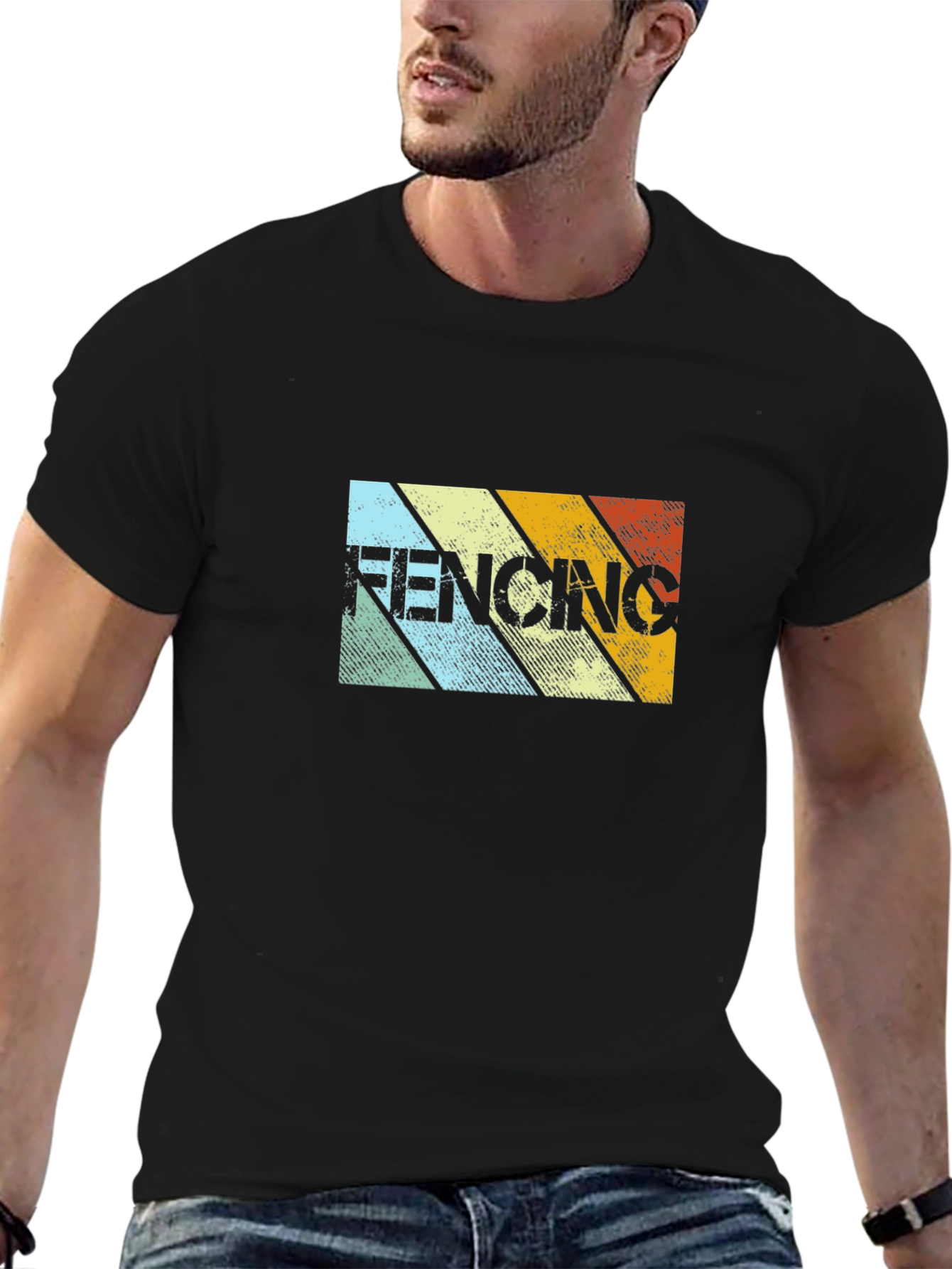 Retro Fencing Graphic T-Shirt - Black