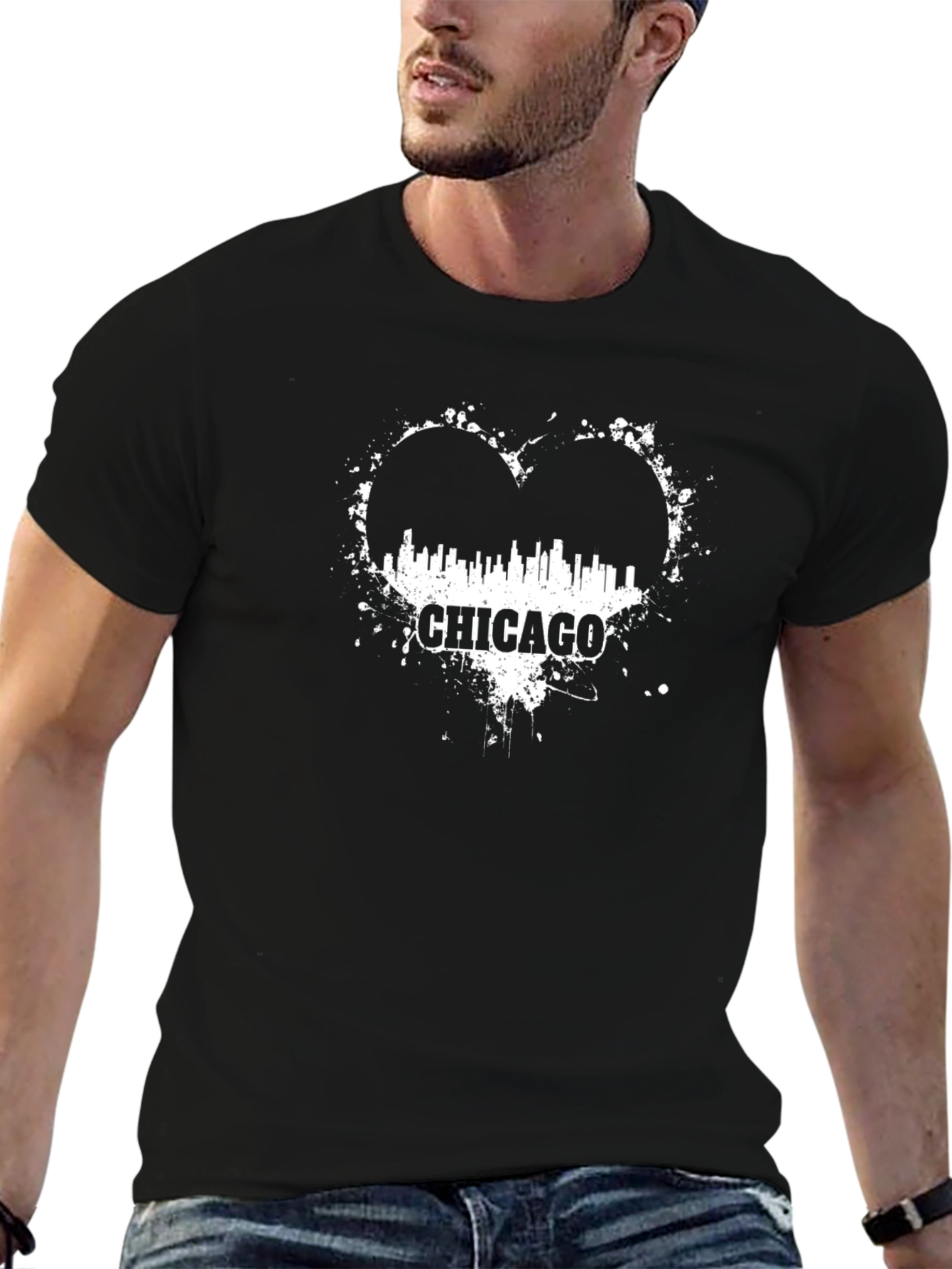 Chicago Heart Skyline T-Shirt - Black