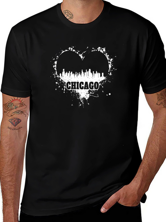Chicago Heart Skyline T-Shirt - Black