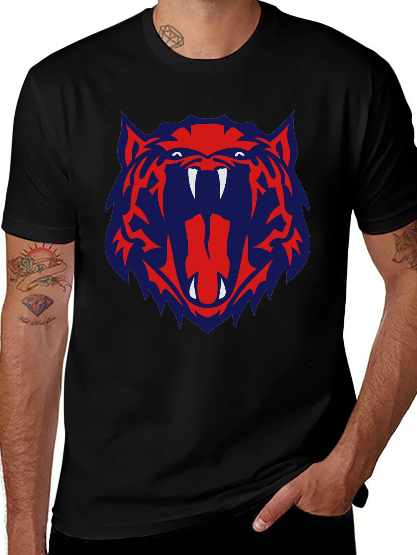 Bold Graphic Tee - Tiger Roar Design - Black