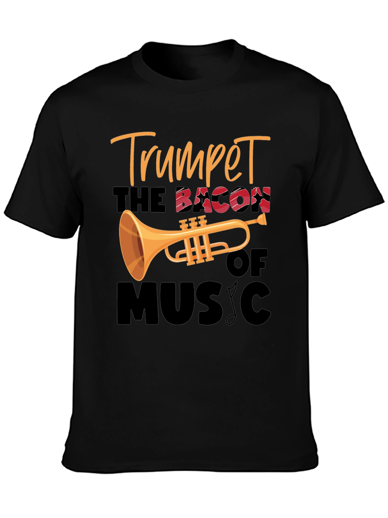 Trumpet Bacon of Music Black T-Shirt