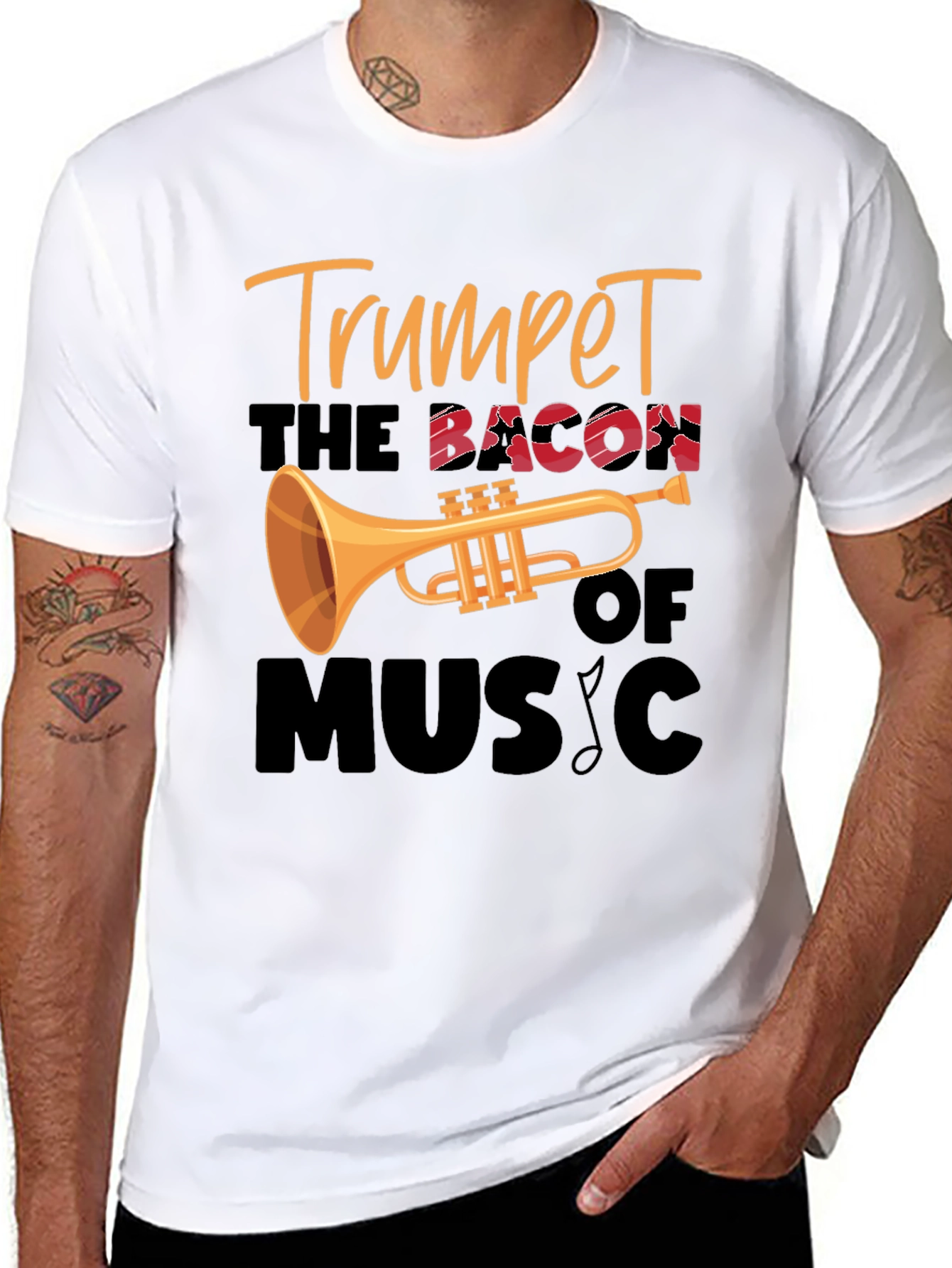 Trumpet Bacon of Music Black T-Shirt