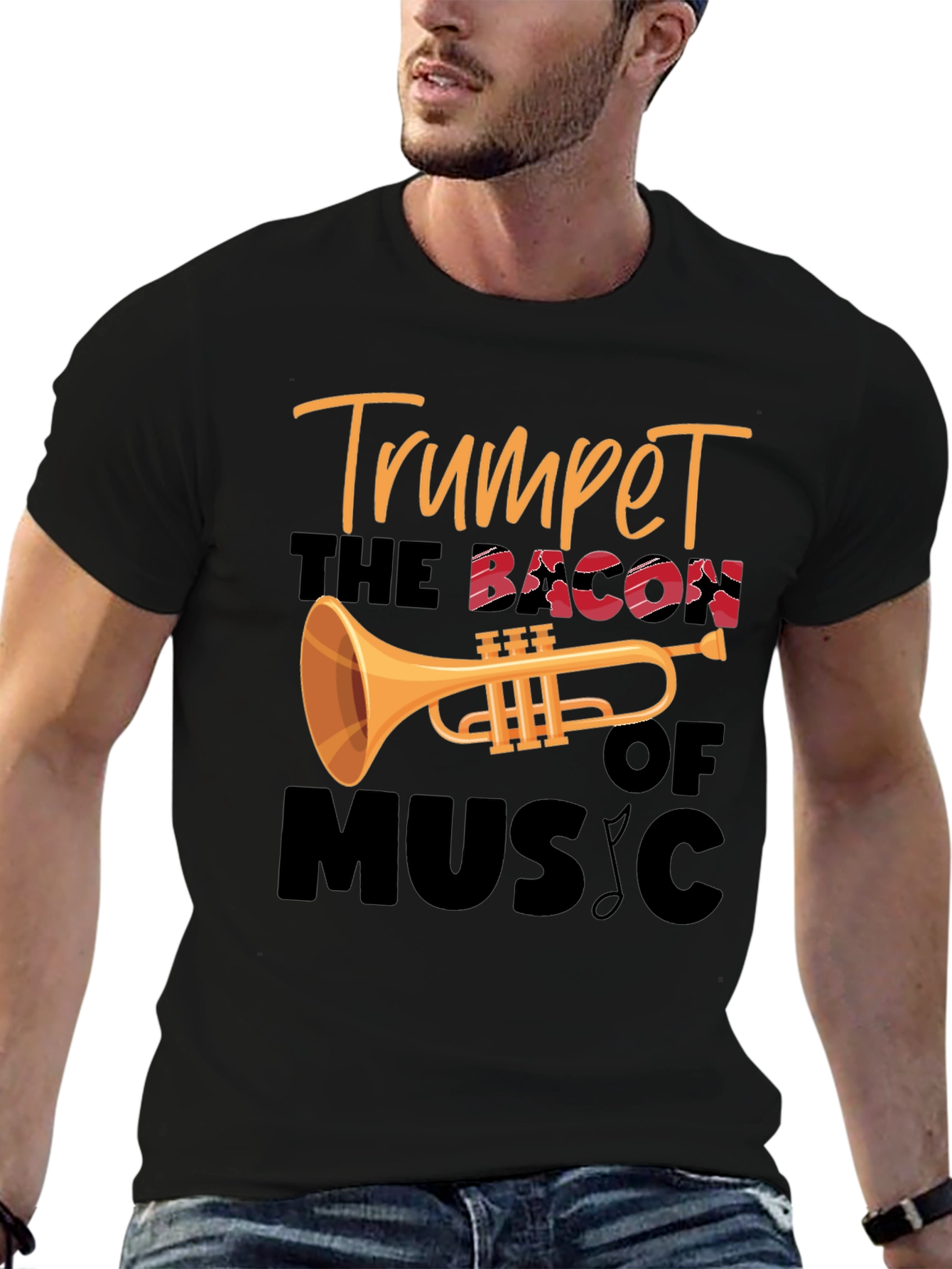 Trumpet Bacon of Music Black T-Shirt