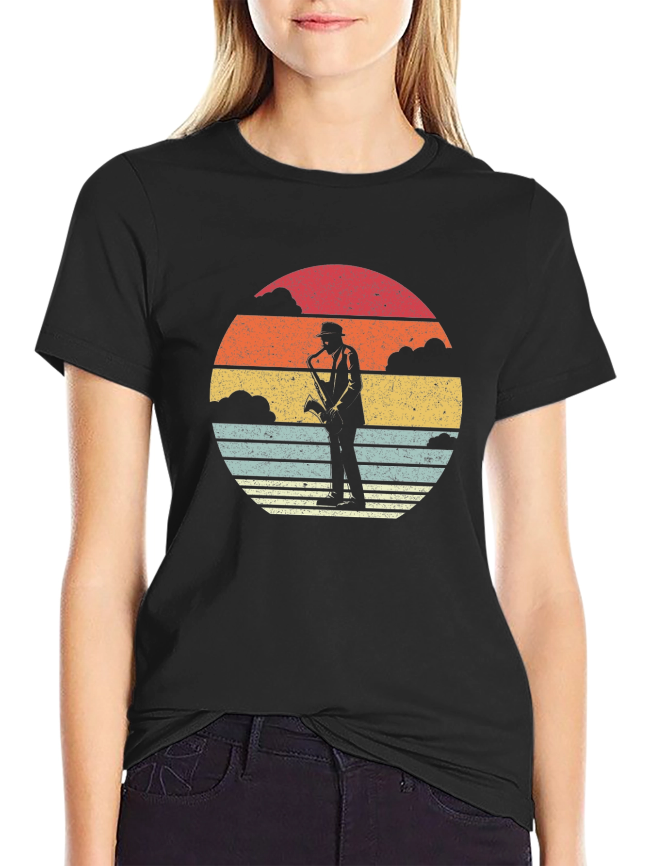 Retro Saxophone Sunset Graphic T-Shirt