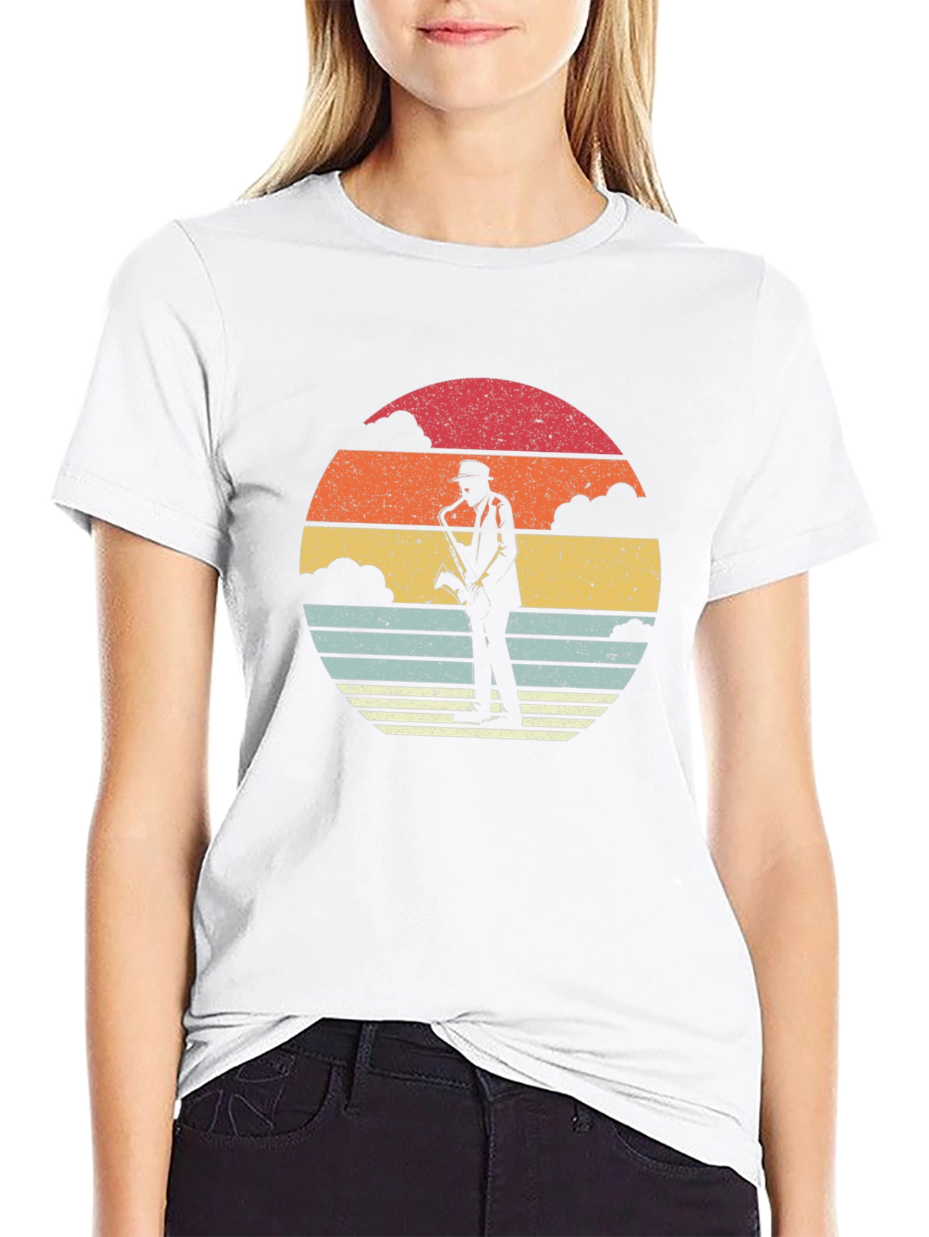 Retro Saxophone Sunset Graphic T-Shirt