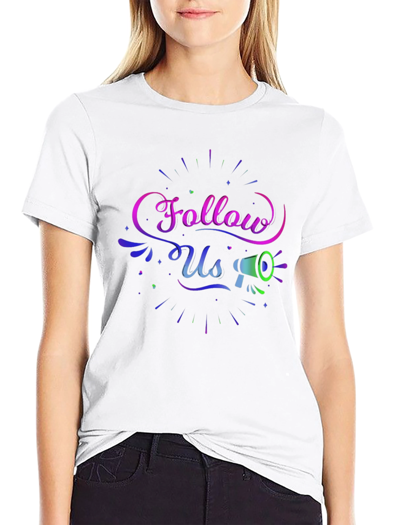 Follow Us Graphic Print Black T-Shirt