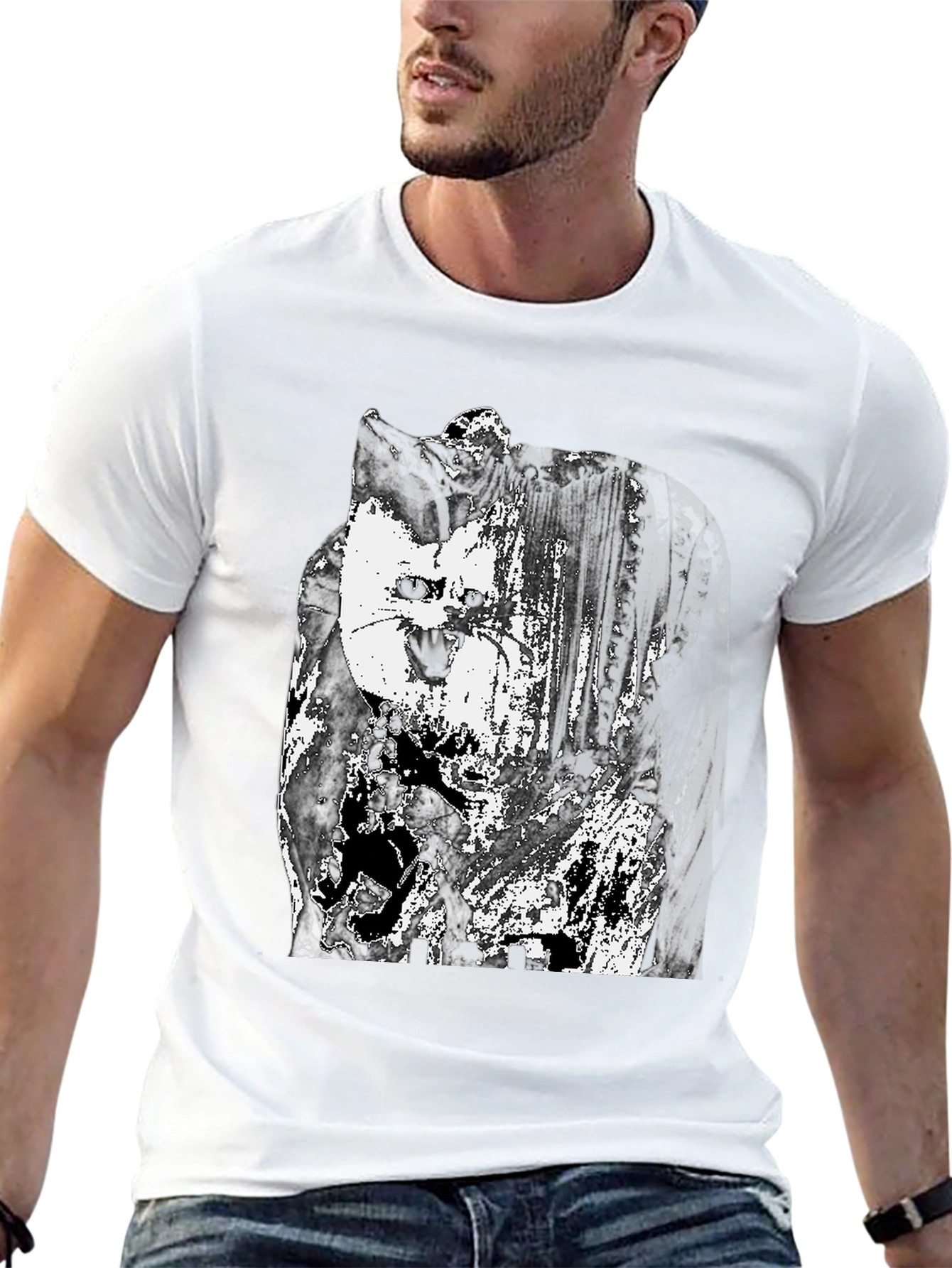 Abstract Cat Graphic T-Shirt - Black