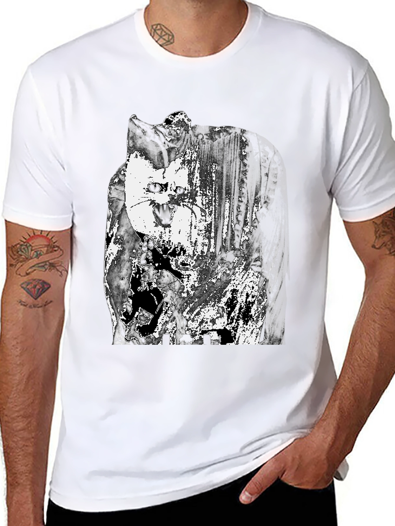 Abstract Cat Graphic T-Shirt - Black