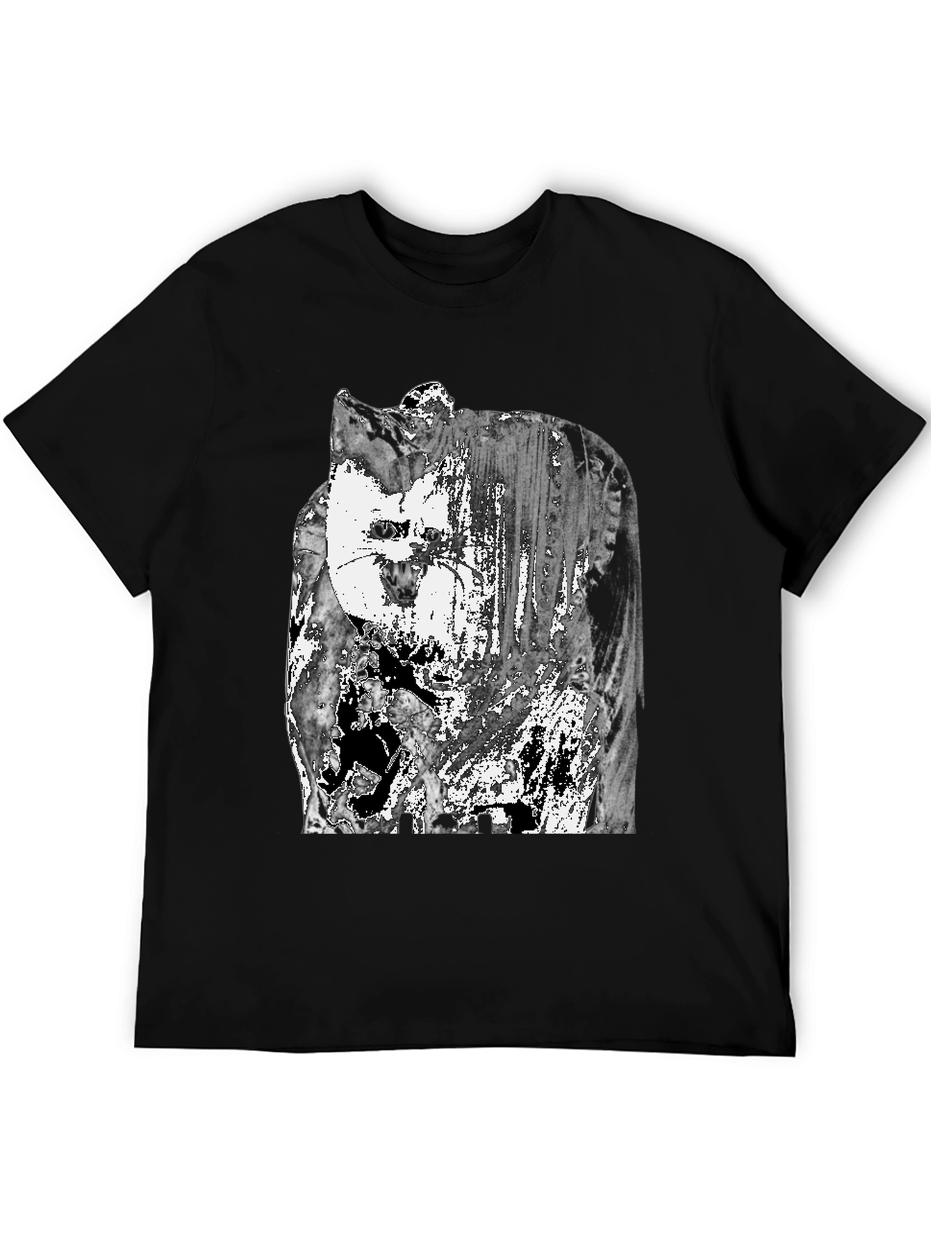 Abstract Cat Graphic T-Shirt - Black