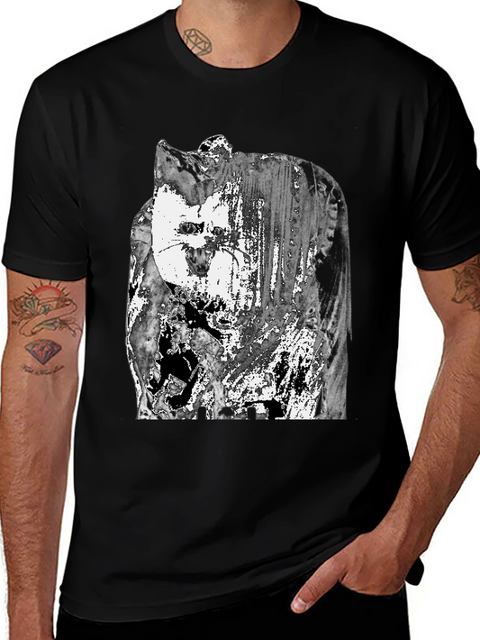 Abstract Cat Graphic T-Shirt - Black