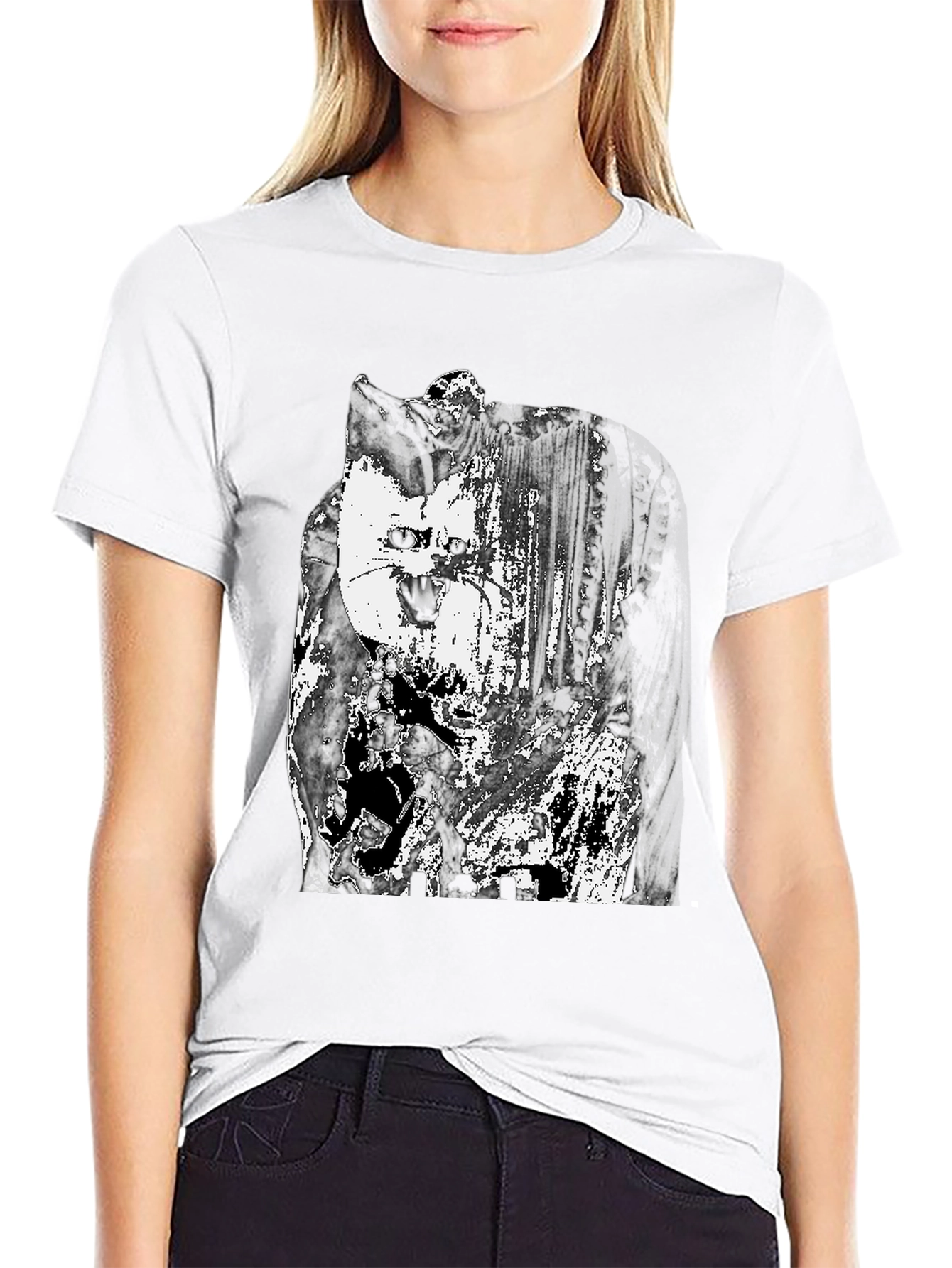 Abstract Cat Graphic T-Shirt - Black