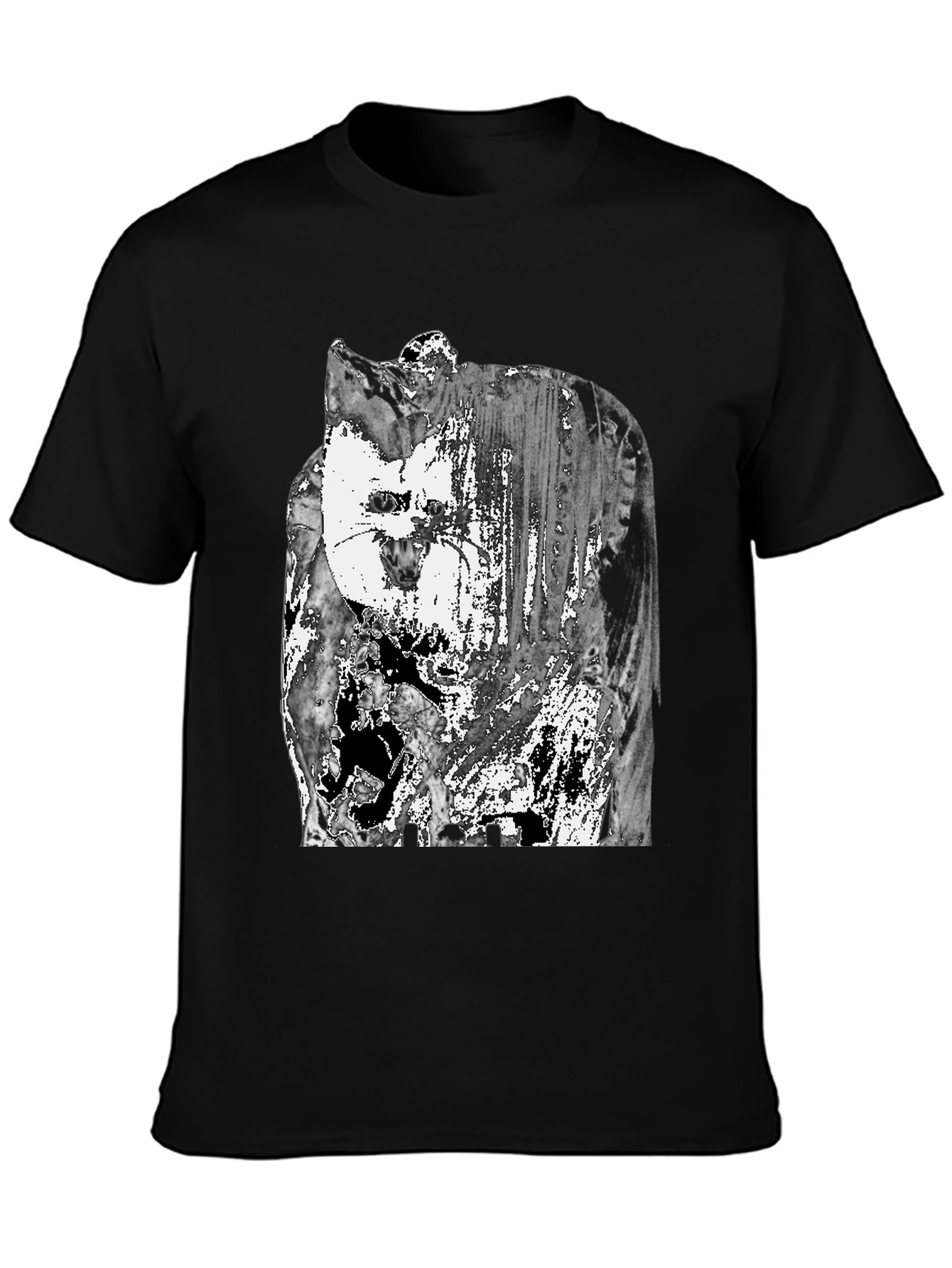 Abstract Cat Graphic T-Shirt - Black