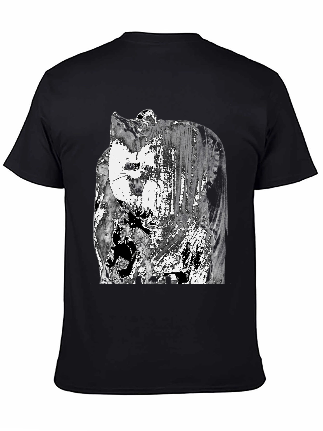Abstract Cat Graphic T-Shirt - Black