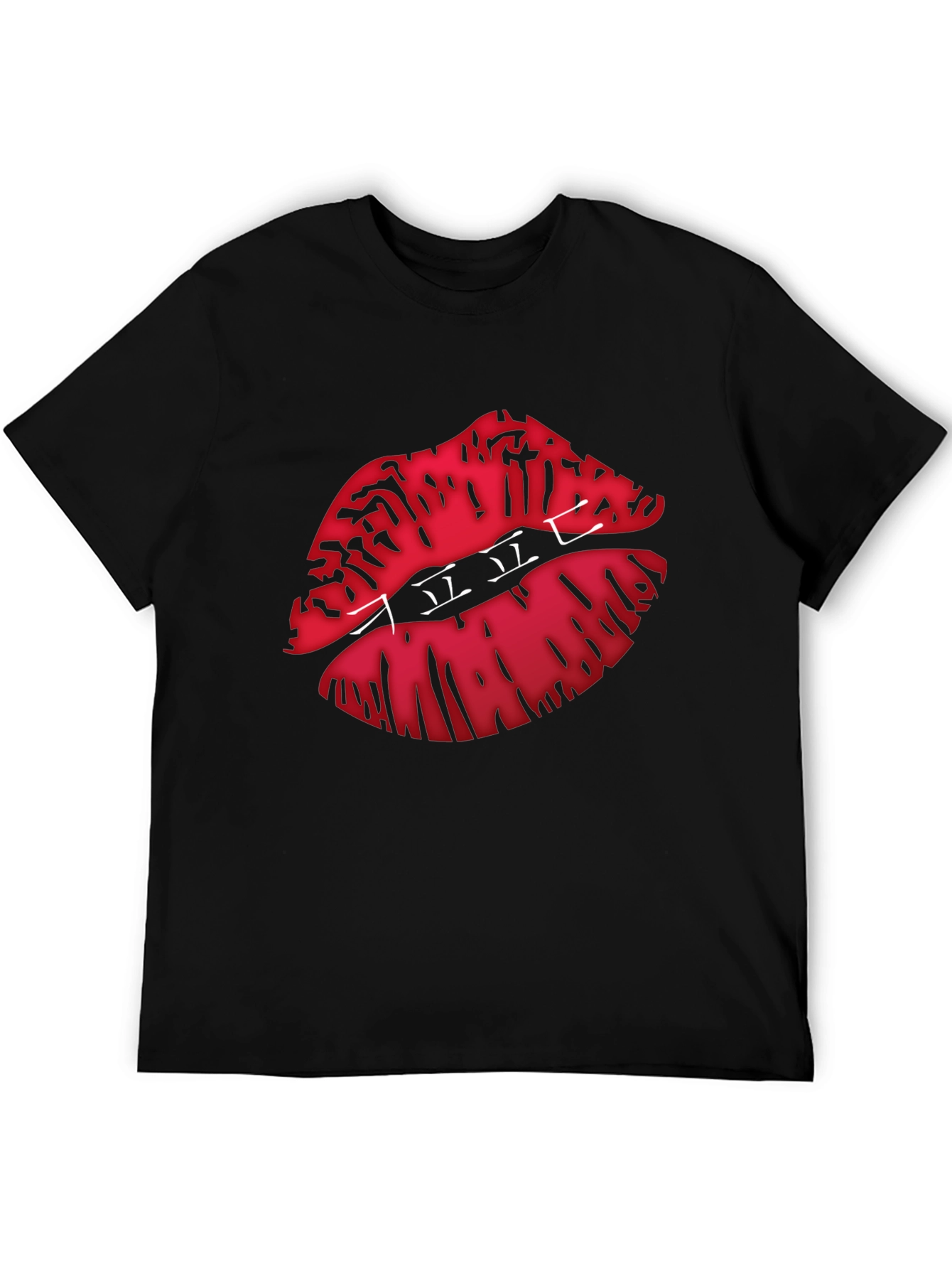 Graphic Lips Print Black Crew Neck T-Shirt