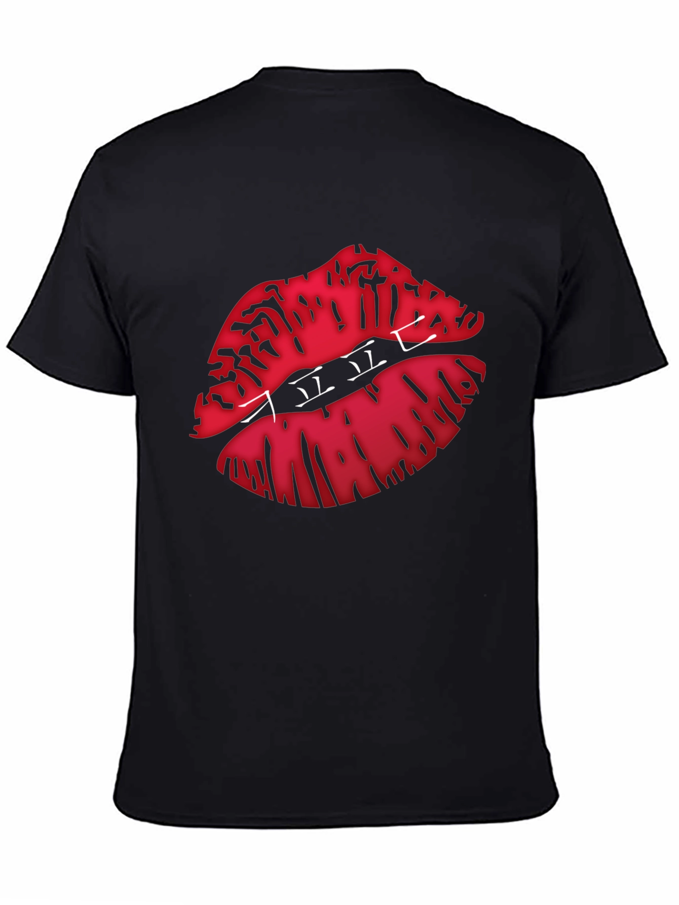 Graphic Lips Print Black Crew Neck T-Shirt