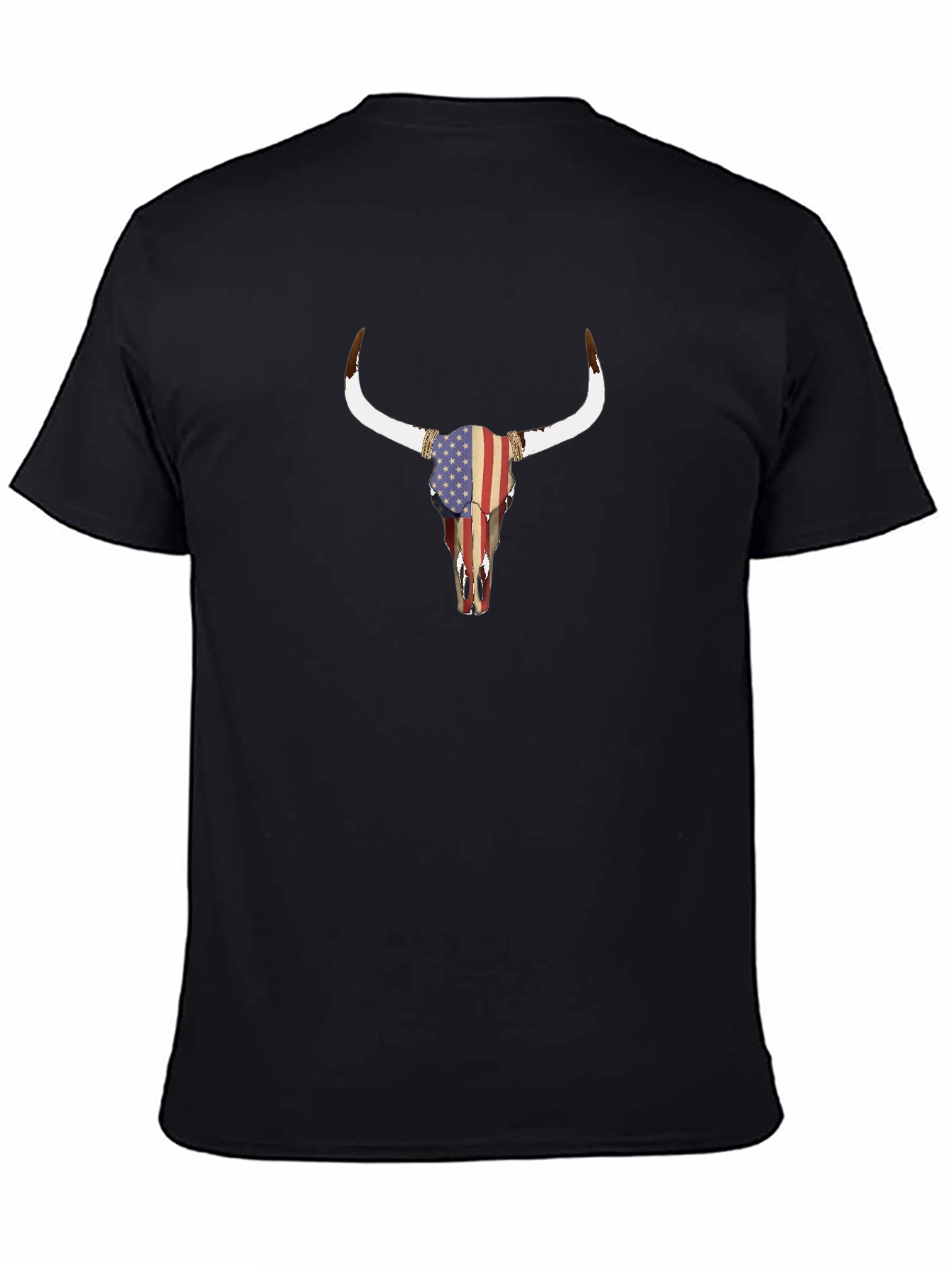 American Flag Bull Skull Graphic T-Shirt