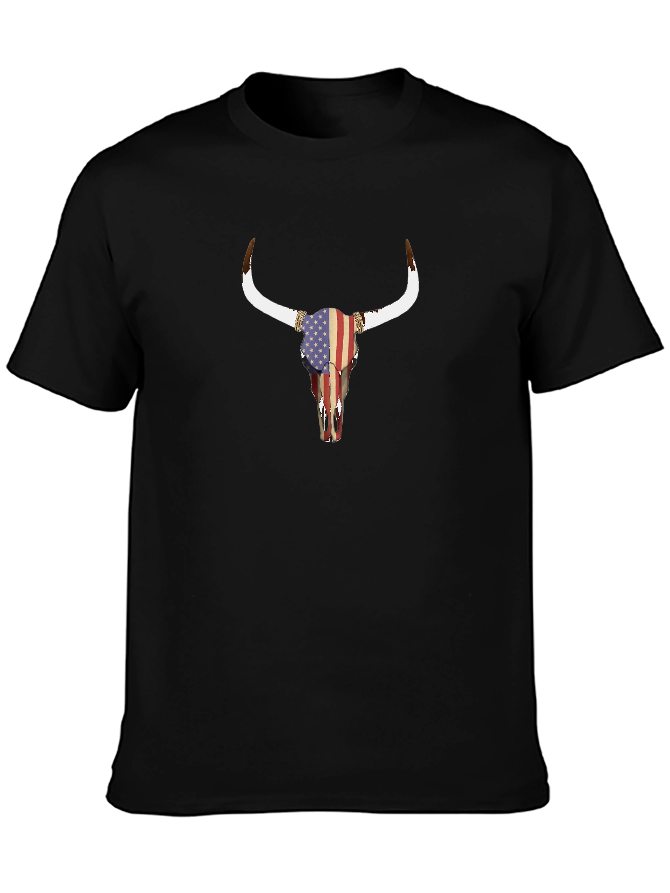 American Flag Bull Skull Graphic T-Shirt