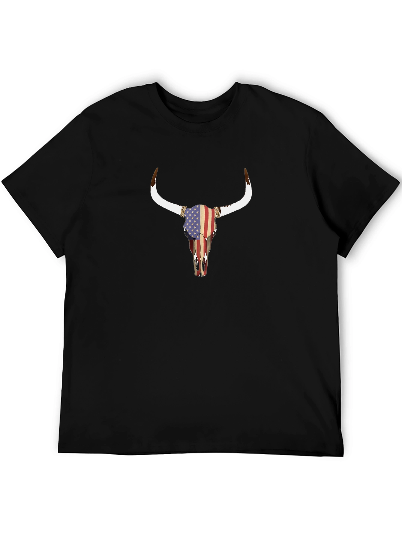 American Flag Bull Skull Graphic T-Shirt