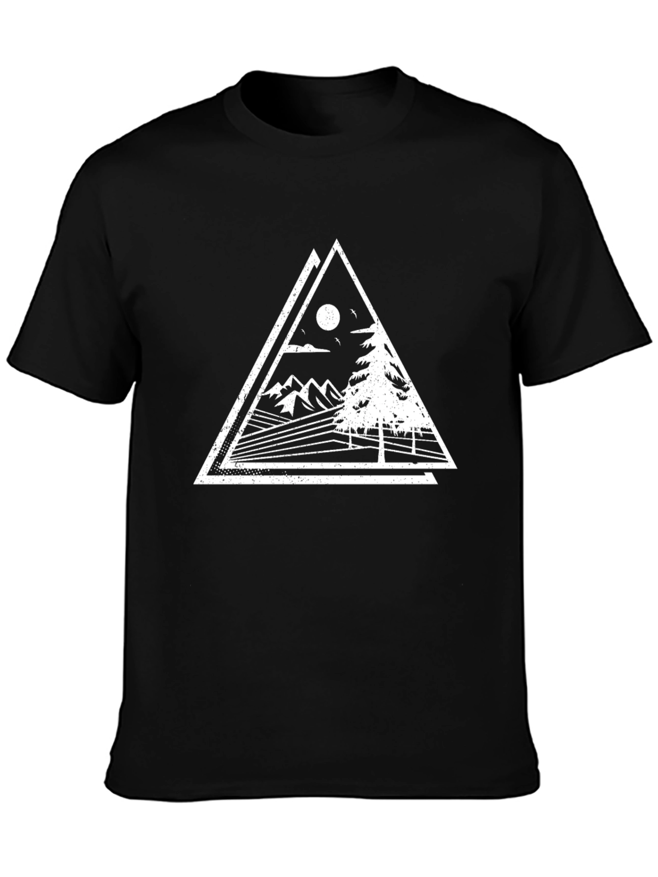 Geometric Mountain Scene Black Tee