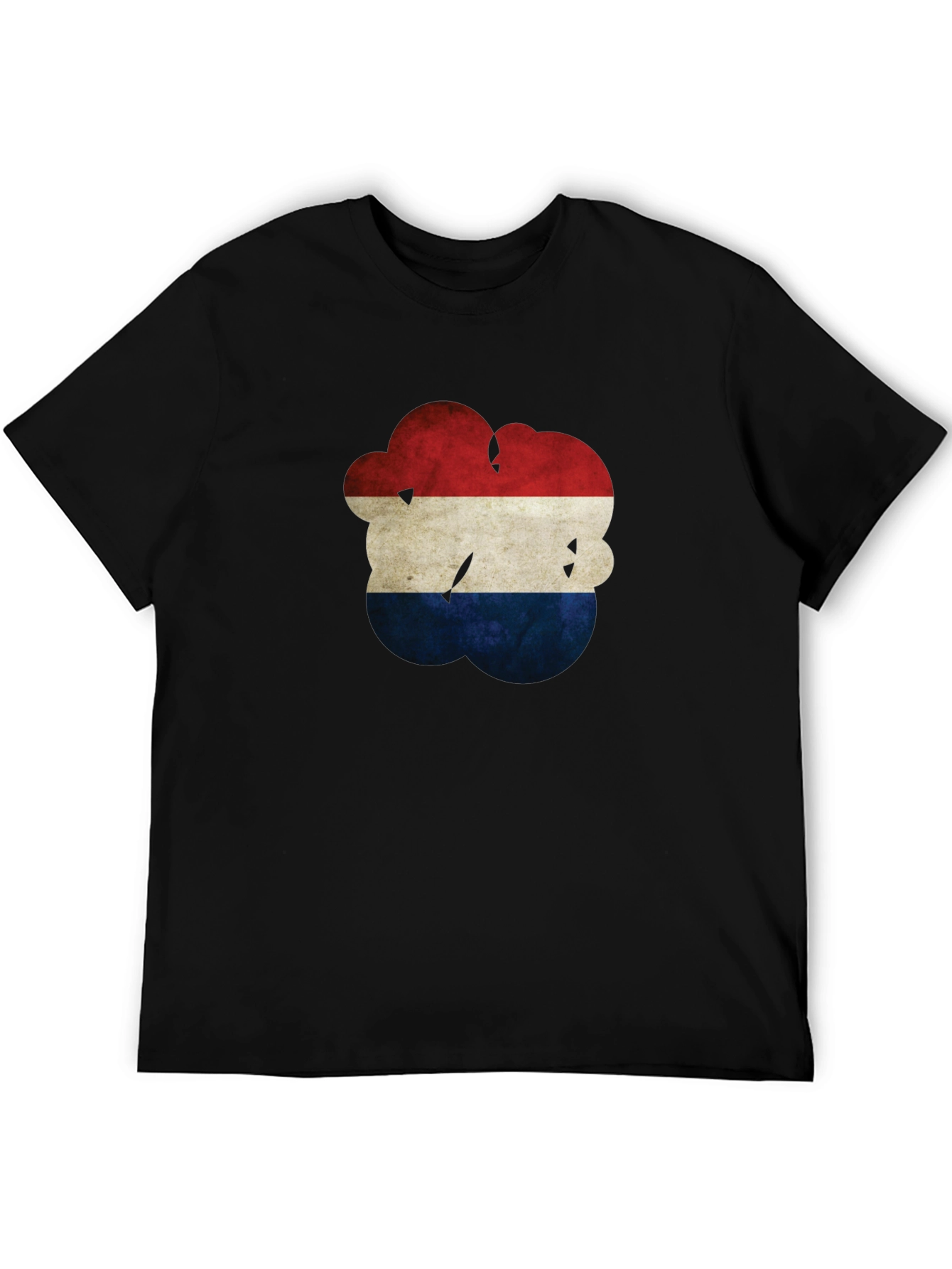 Distressed Netherlands Flag Graphic Tee - Black Cotton