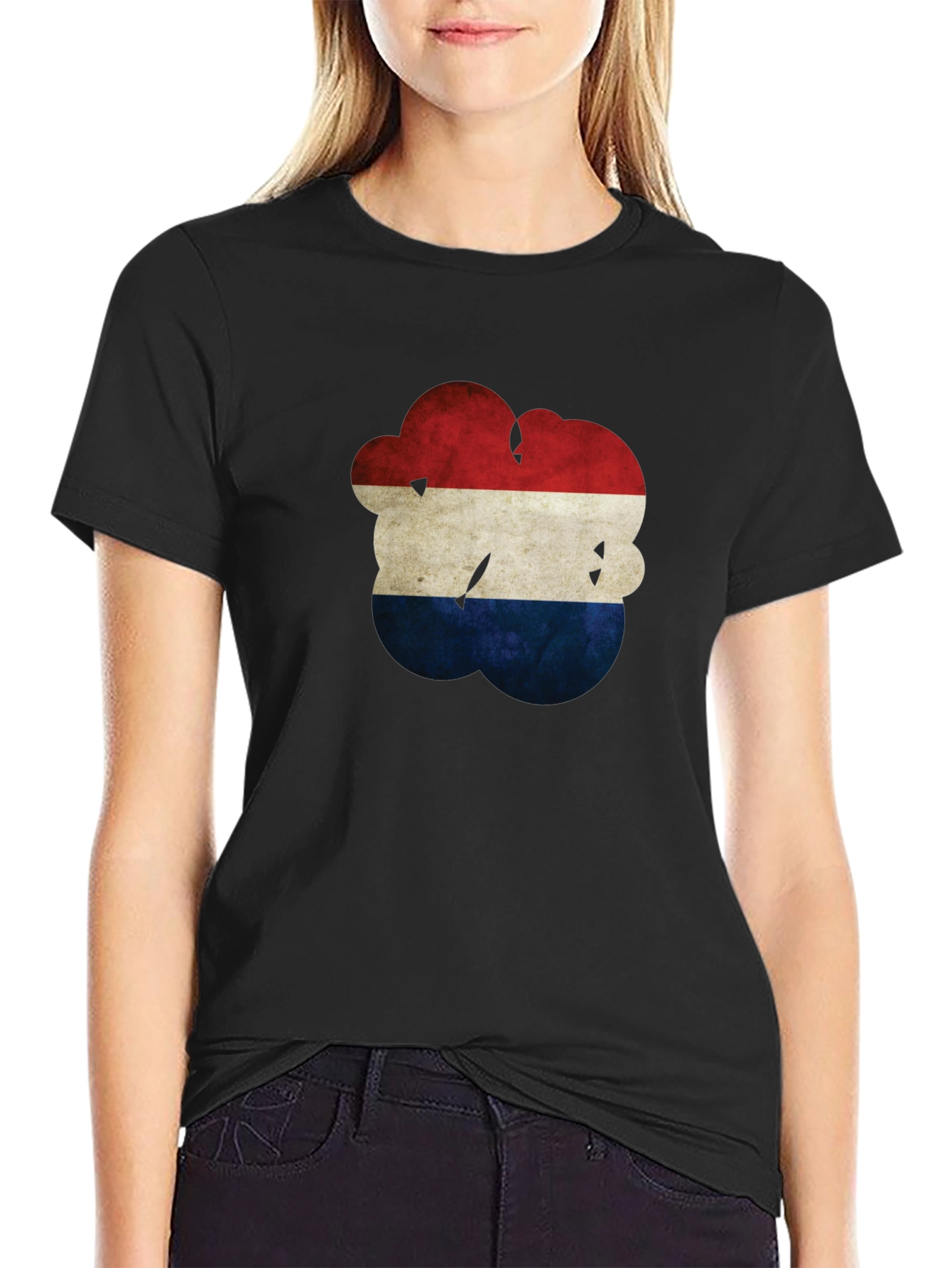Distressed Netherlands Flag Graphic Tee - Black Cotton