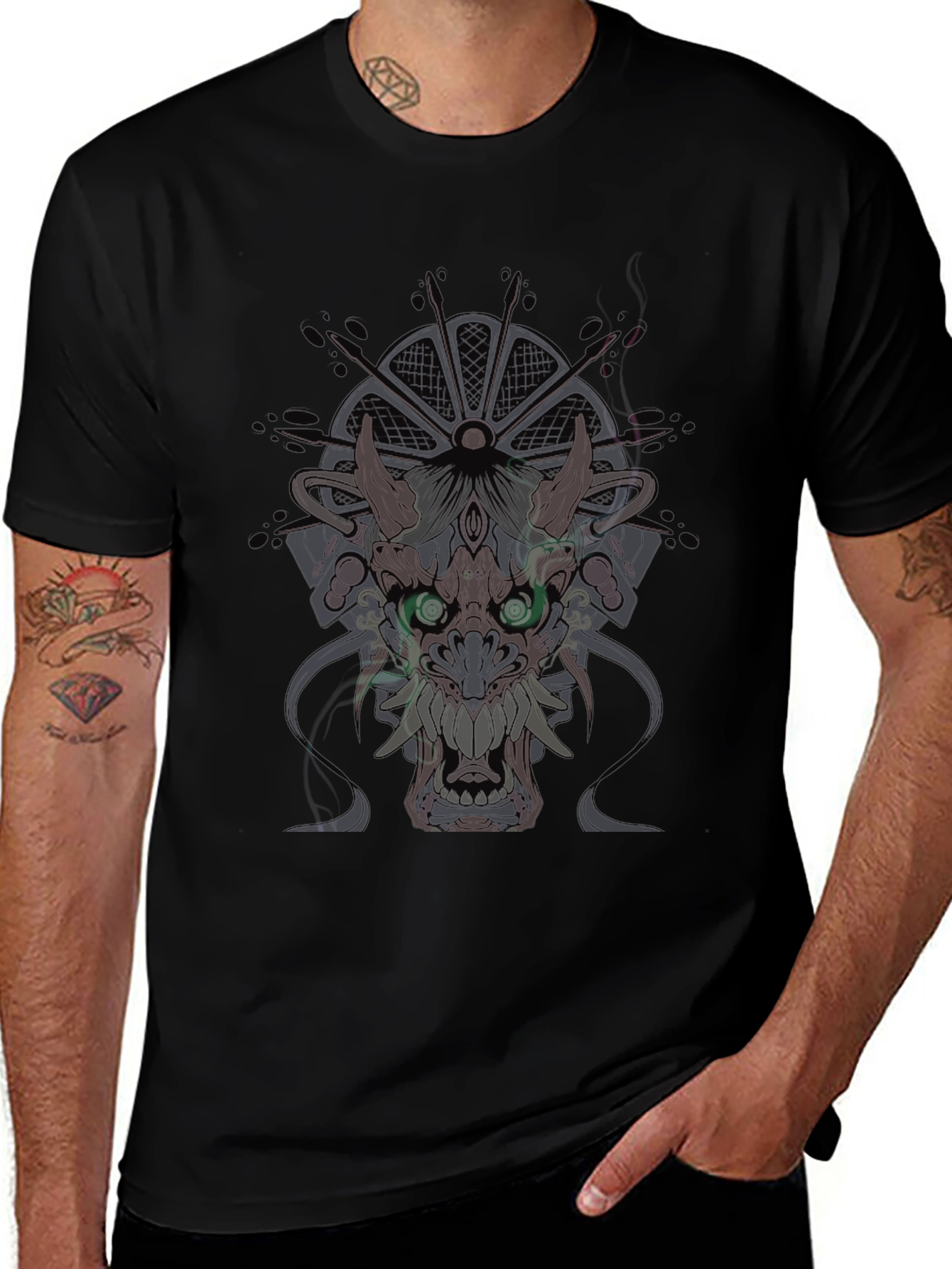 Mens Black T-Shirt with Dragon Graphic