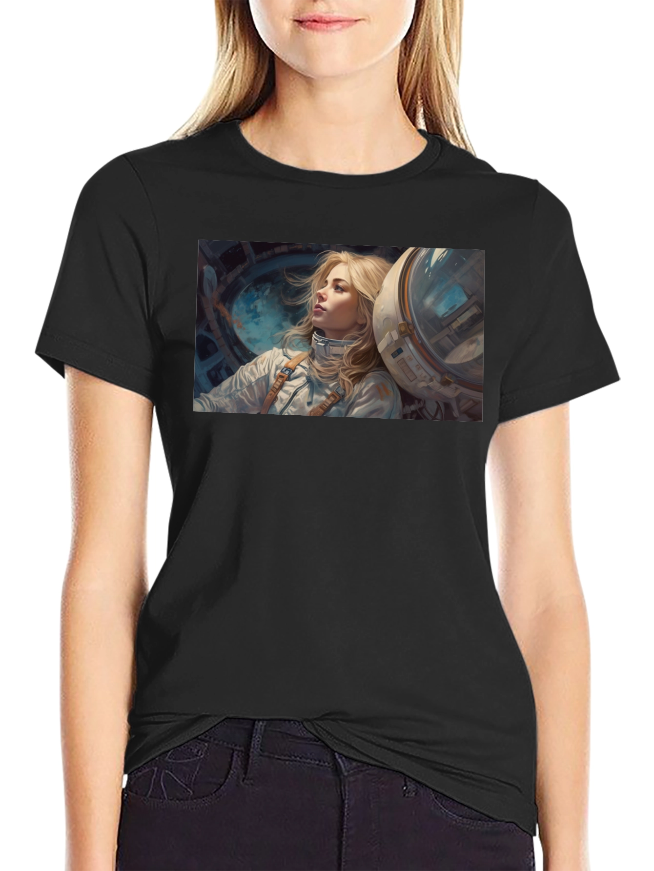 Astronaut Girl Graphic Tee - Unisex Black T-Shirt