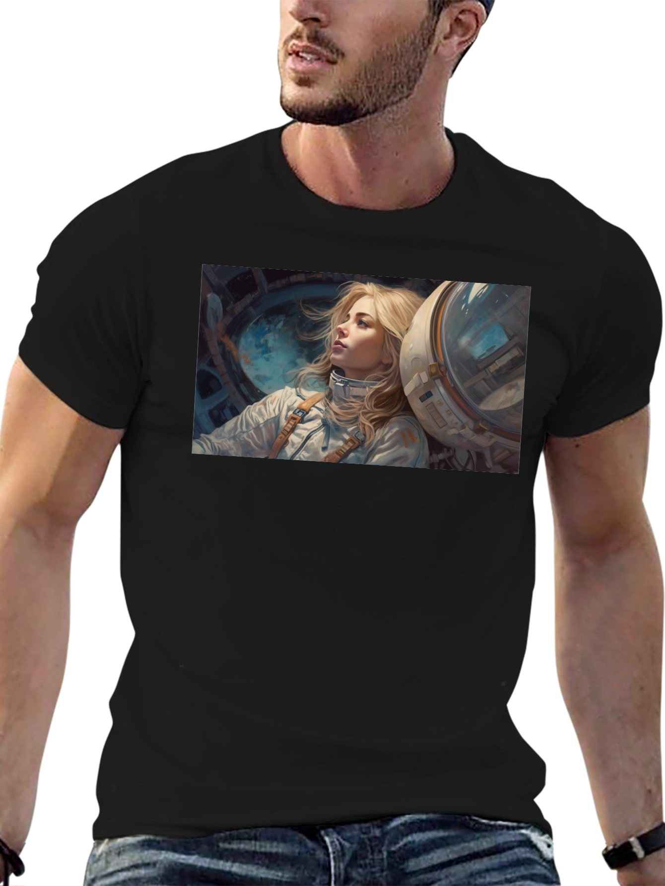 Astronaut Girl Graphic Tee - Unisex Black T-Shirt