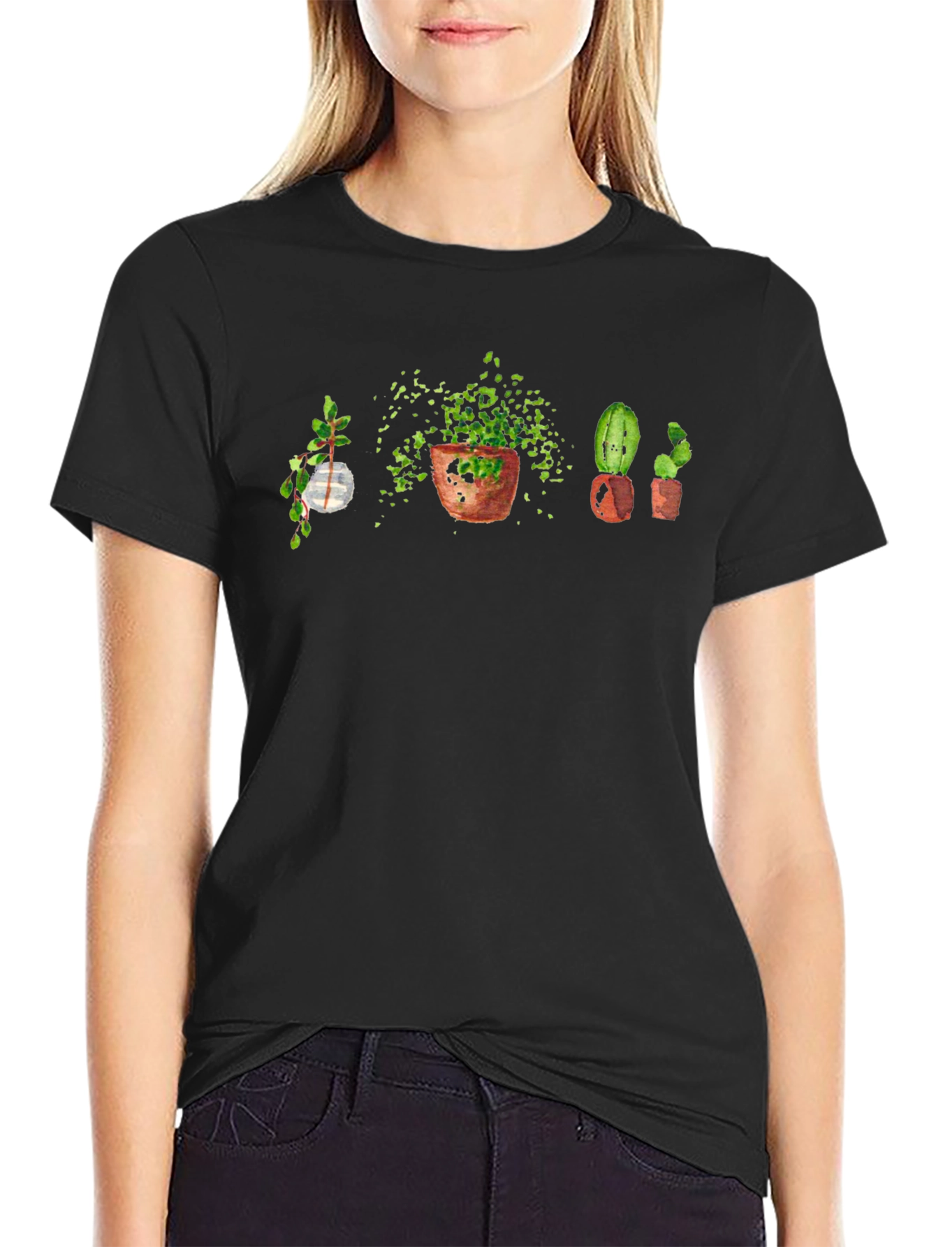 Botanical Print Black T-Shirt