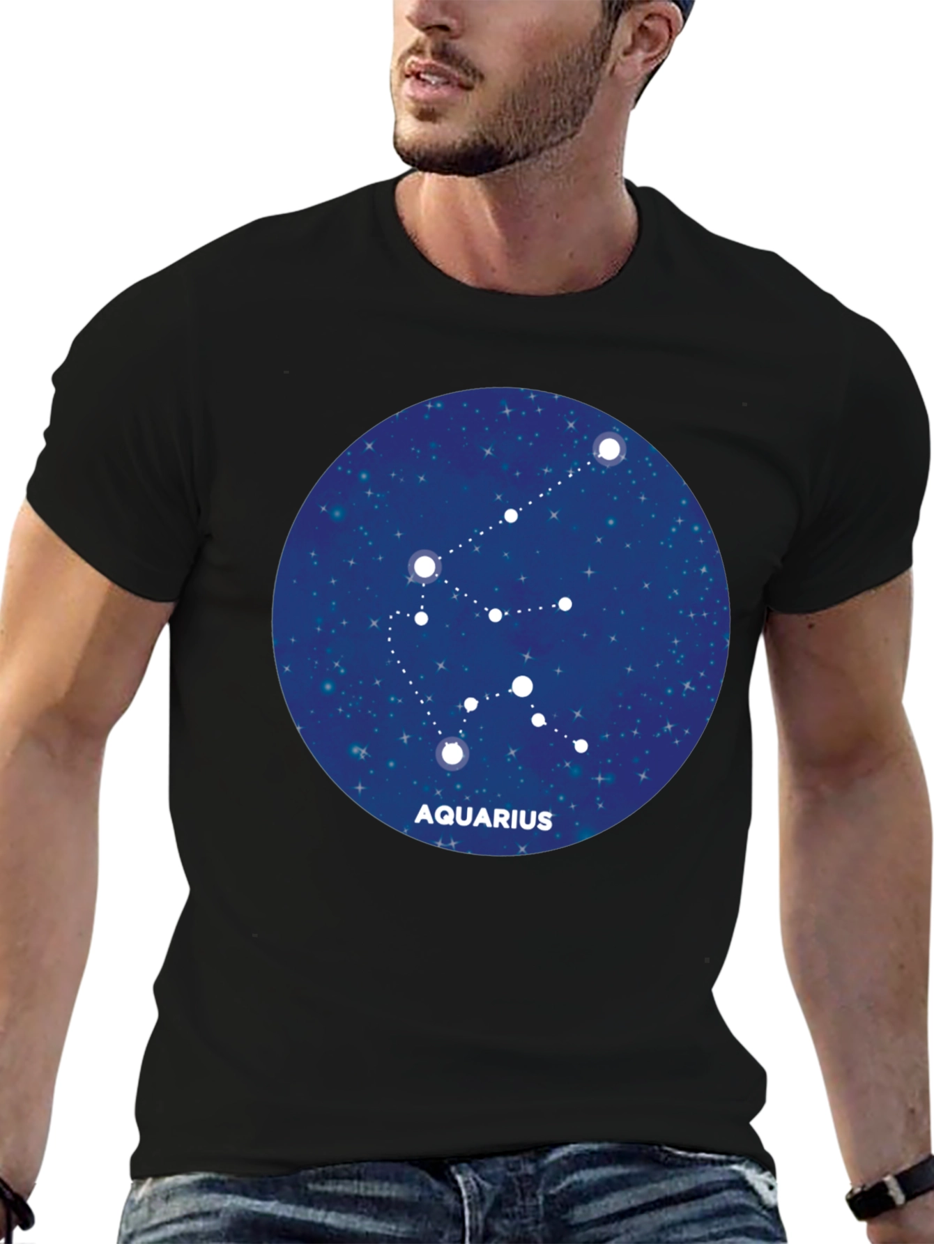 Aquarius Constellation Black T-Shirt