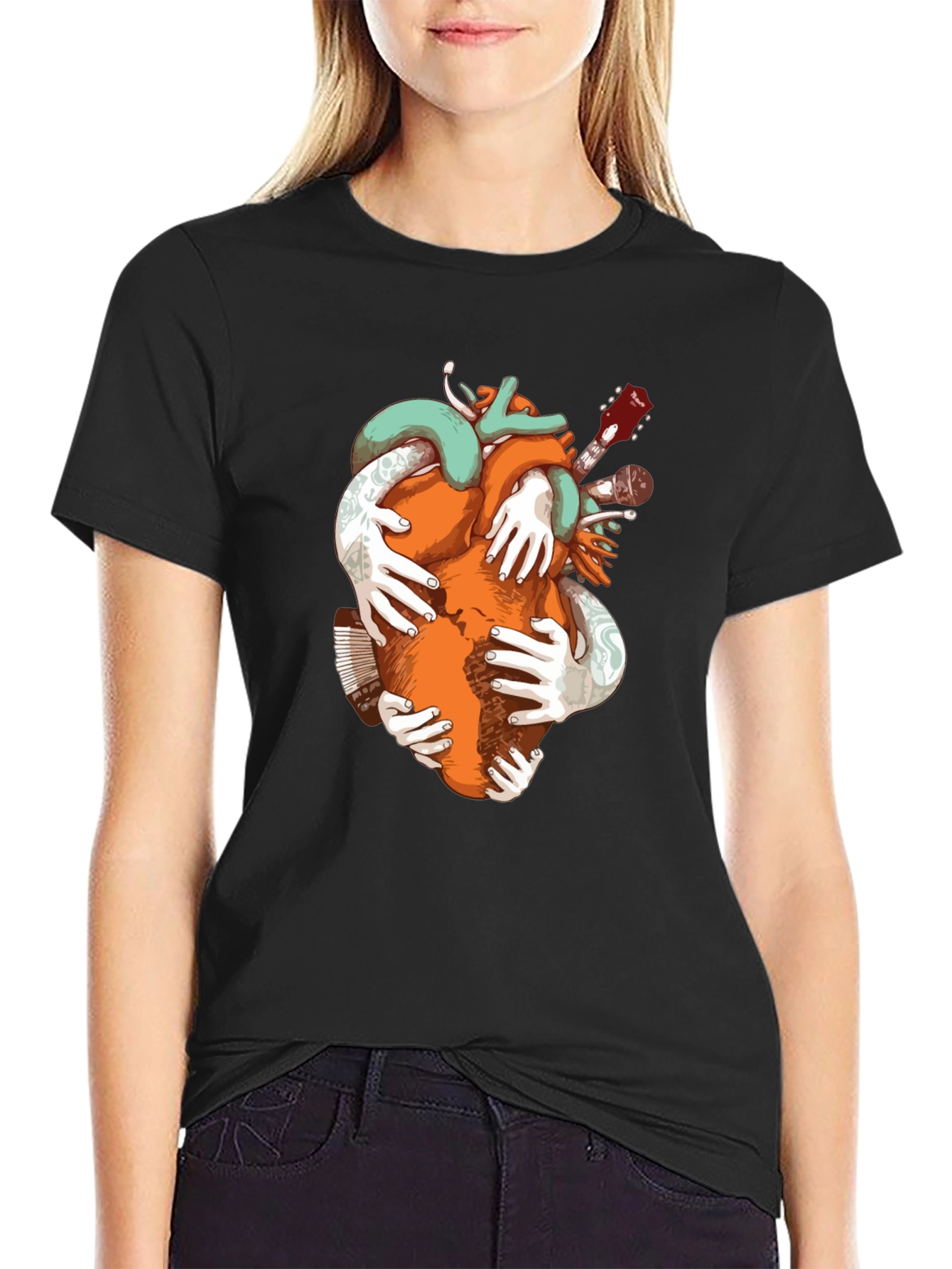 Heart & Music Graphic Tee - Black