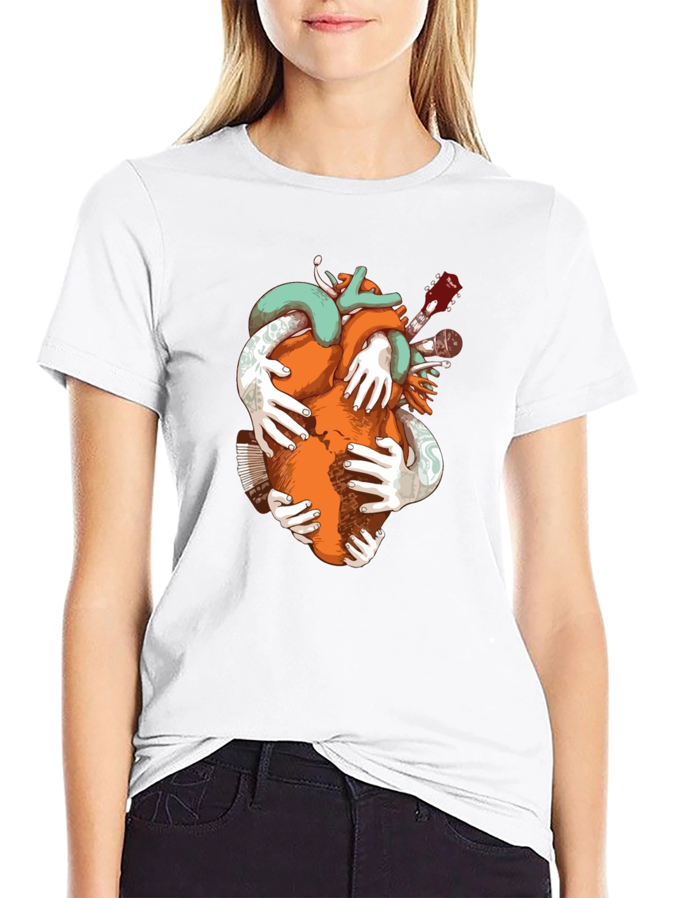Heart & Music Graphic Tee - Black