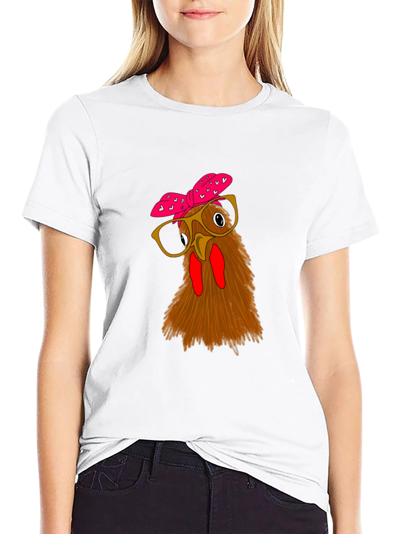 Funny Chicken with Glasses Black T-Shirt