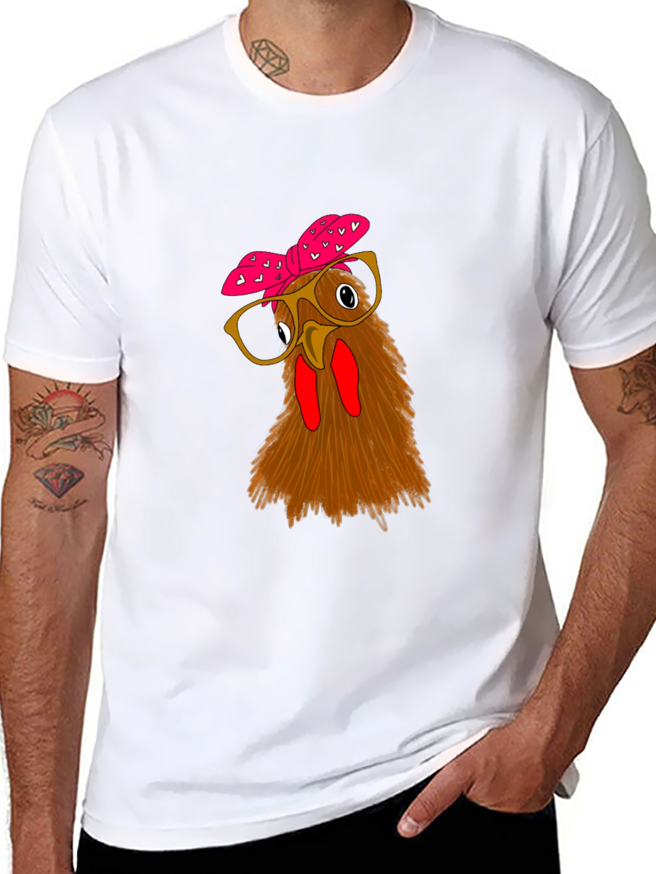 Funny Chicken with Glasses Black T-Shirt