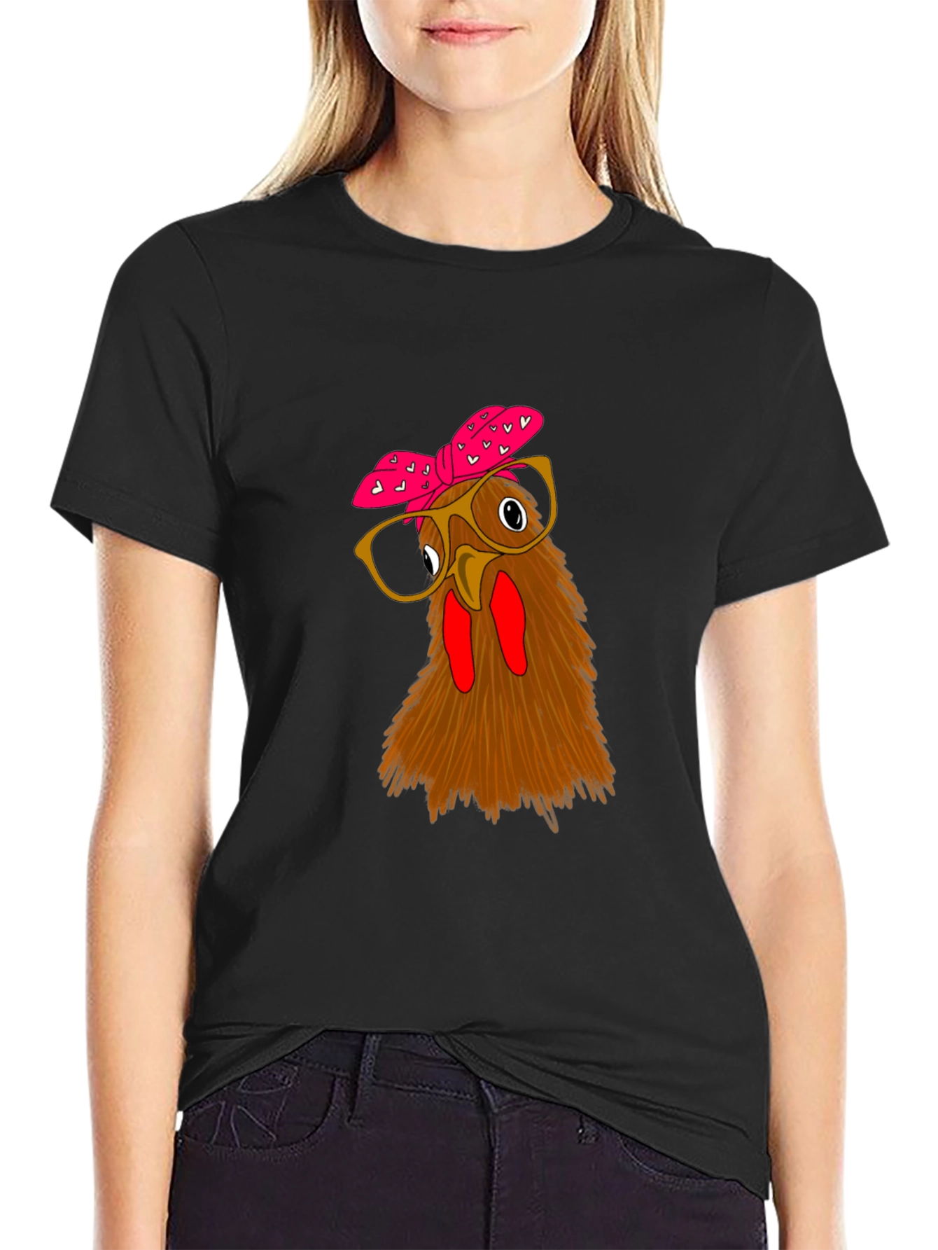 Funny Chicken with Glasses Black T-Shirt
