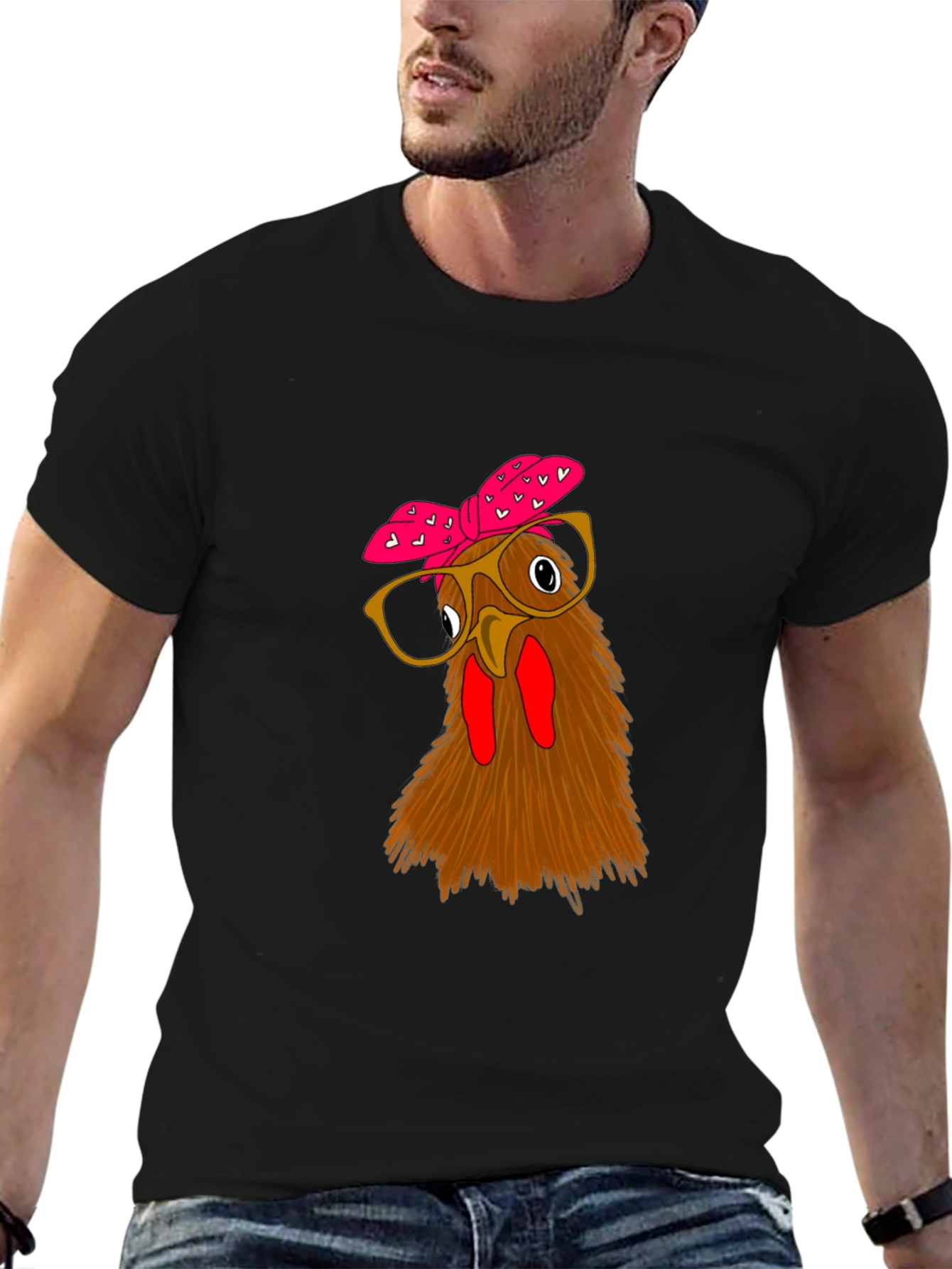 Funny Chicken with Glasses Black T-Shirt