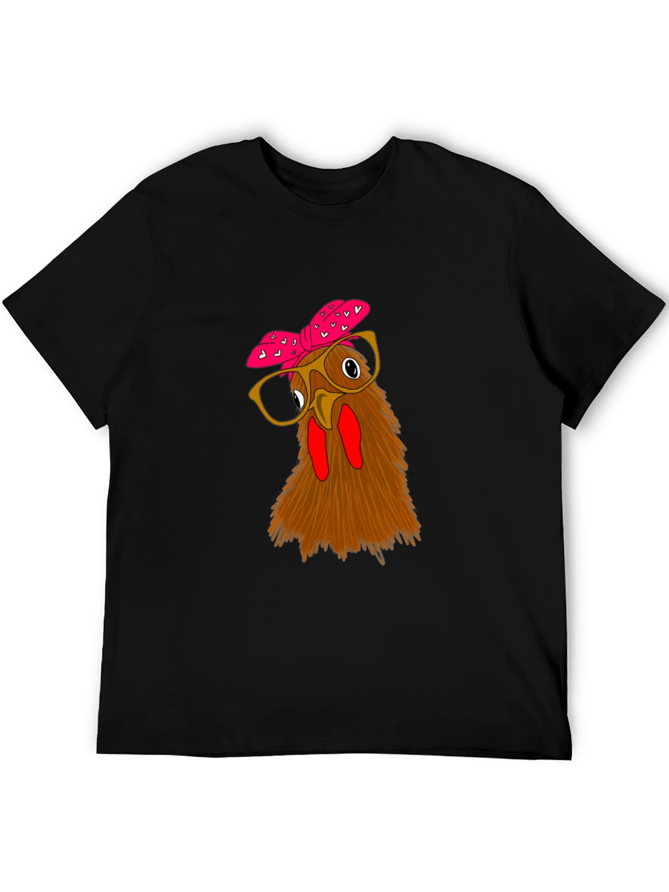 Funny Chicken with Glasses Black T-Shirt