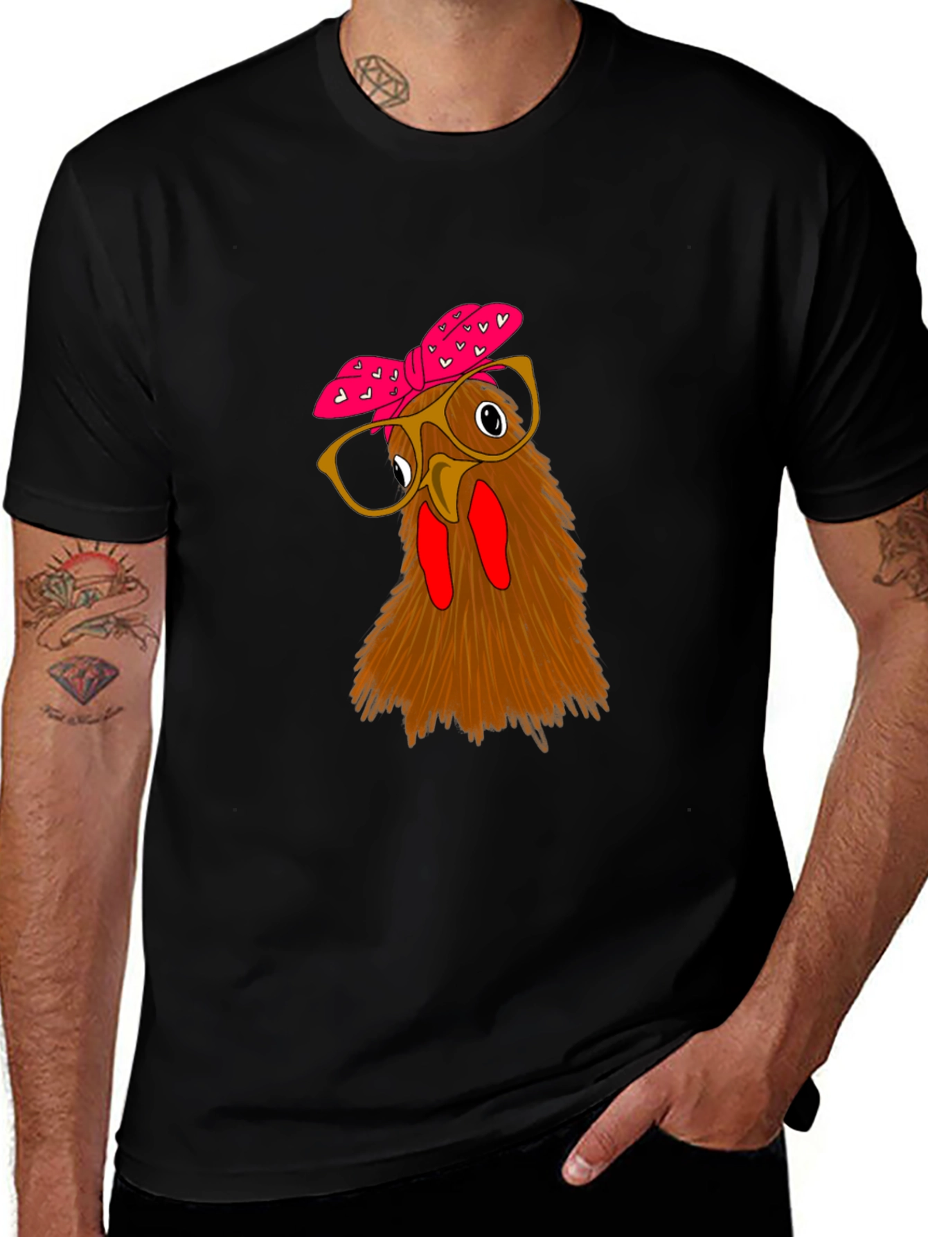 Funny Chicken with Glasses Black T-Shirt