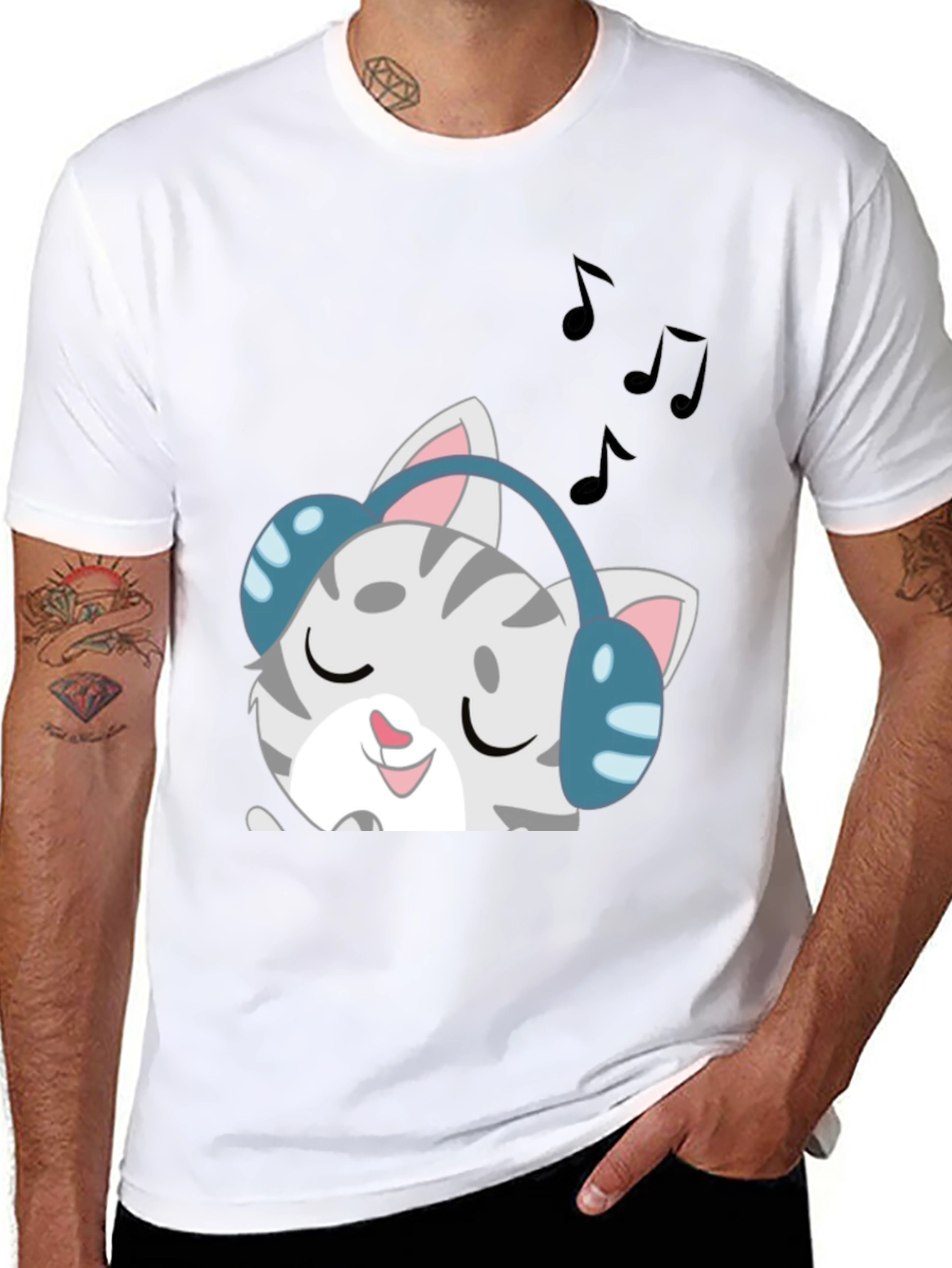 Cool Cat Headphones Graphic Tee - Black