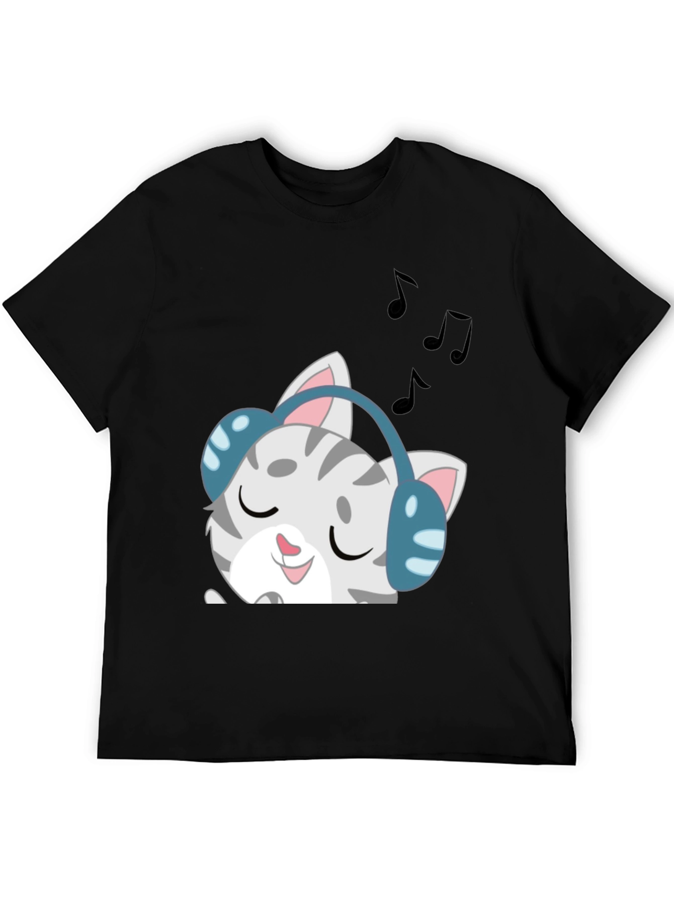 Cool Cat Headphones Graphic Tee - Black