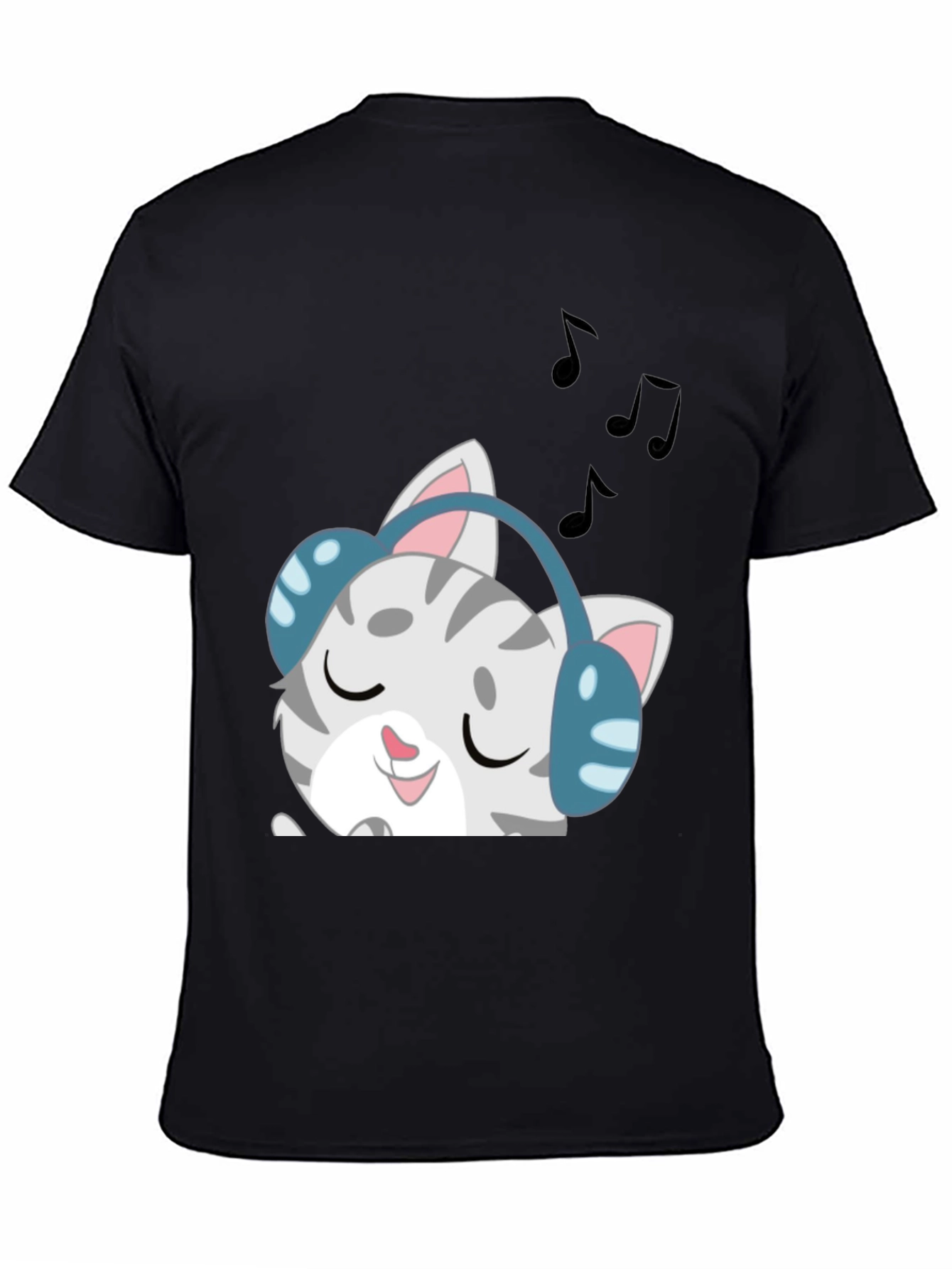 Cool Cat Headphones Graphic Tee - Black