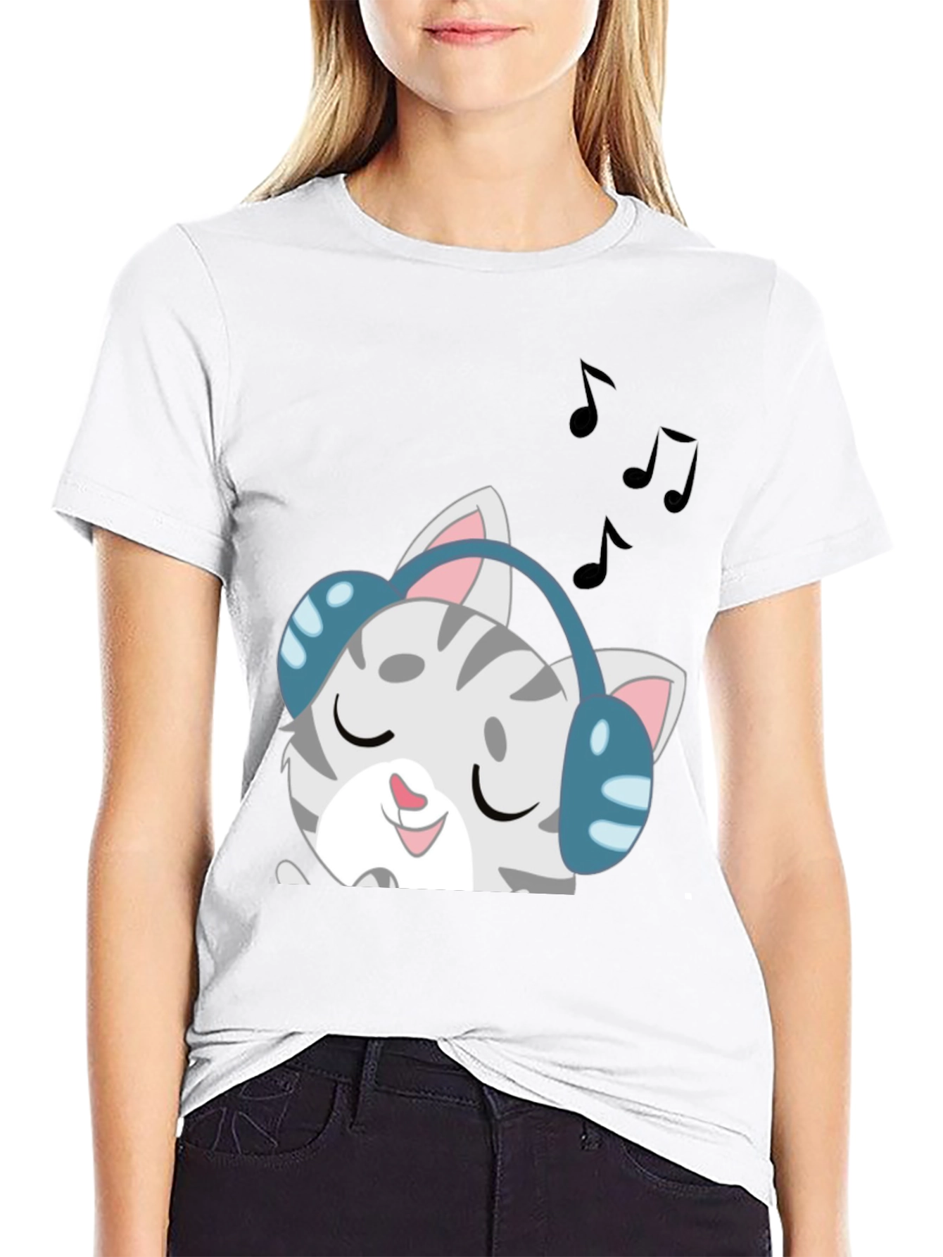 Cool Cat Headphones Graphic Tee - Black