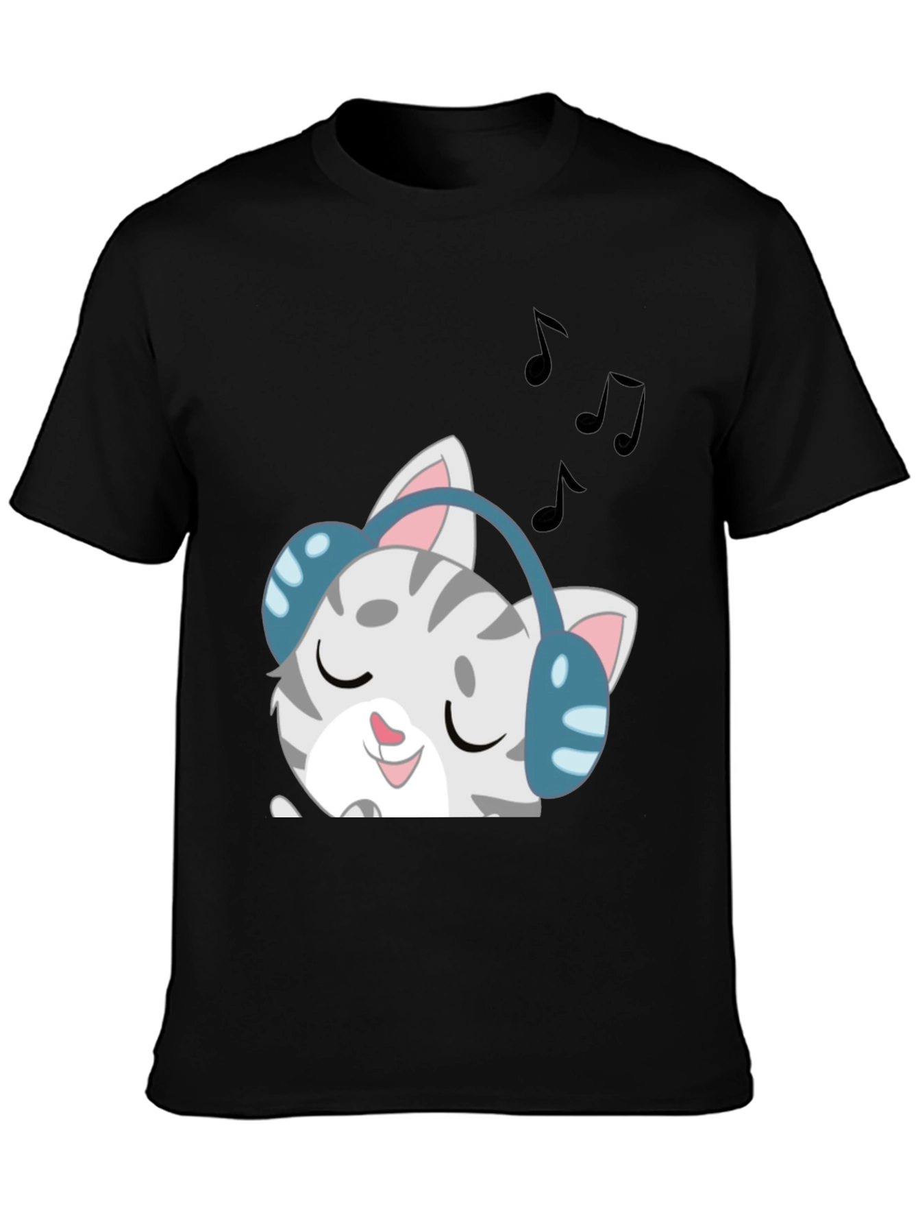 Cool Cat Headphones Graphic Tee - Black